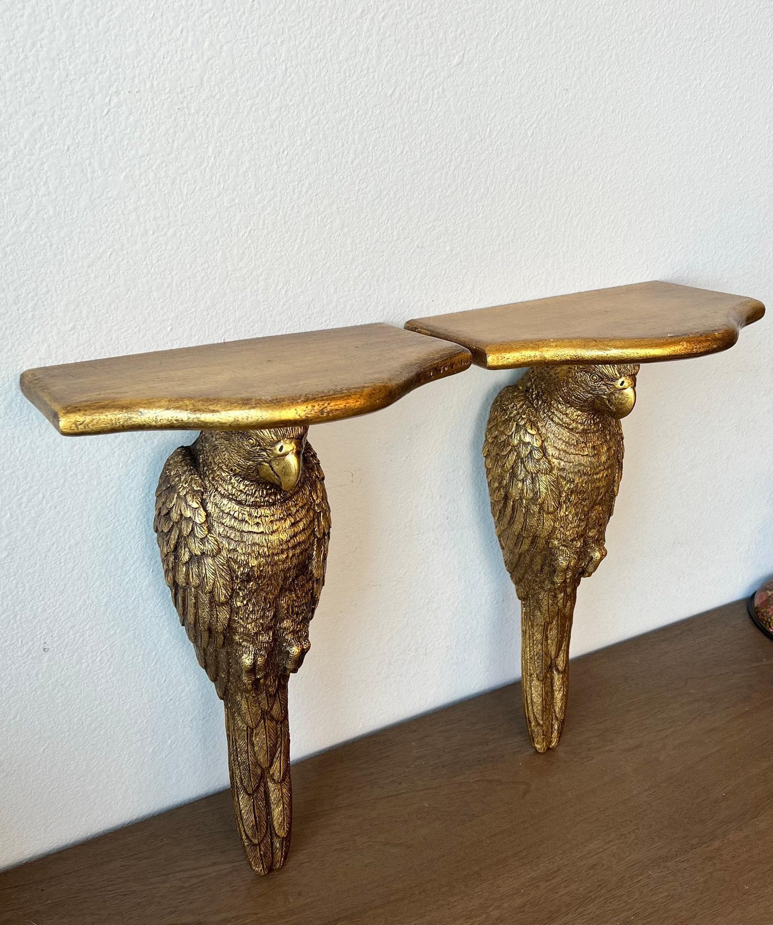 Pair of Mid-Century Gilt Parrot Wall Bracket Shelves In Good Condition In Forney, TX