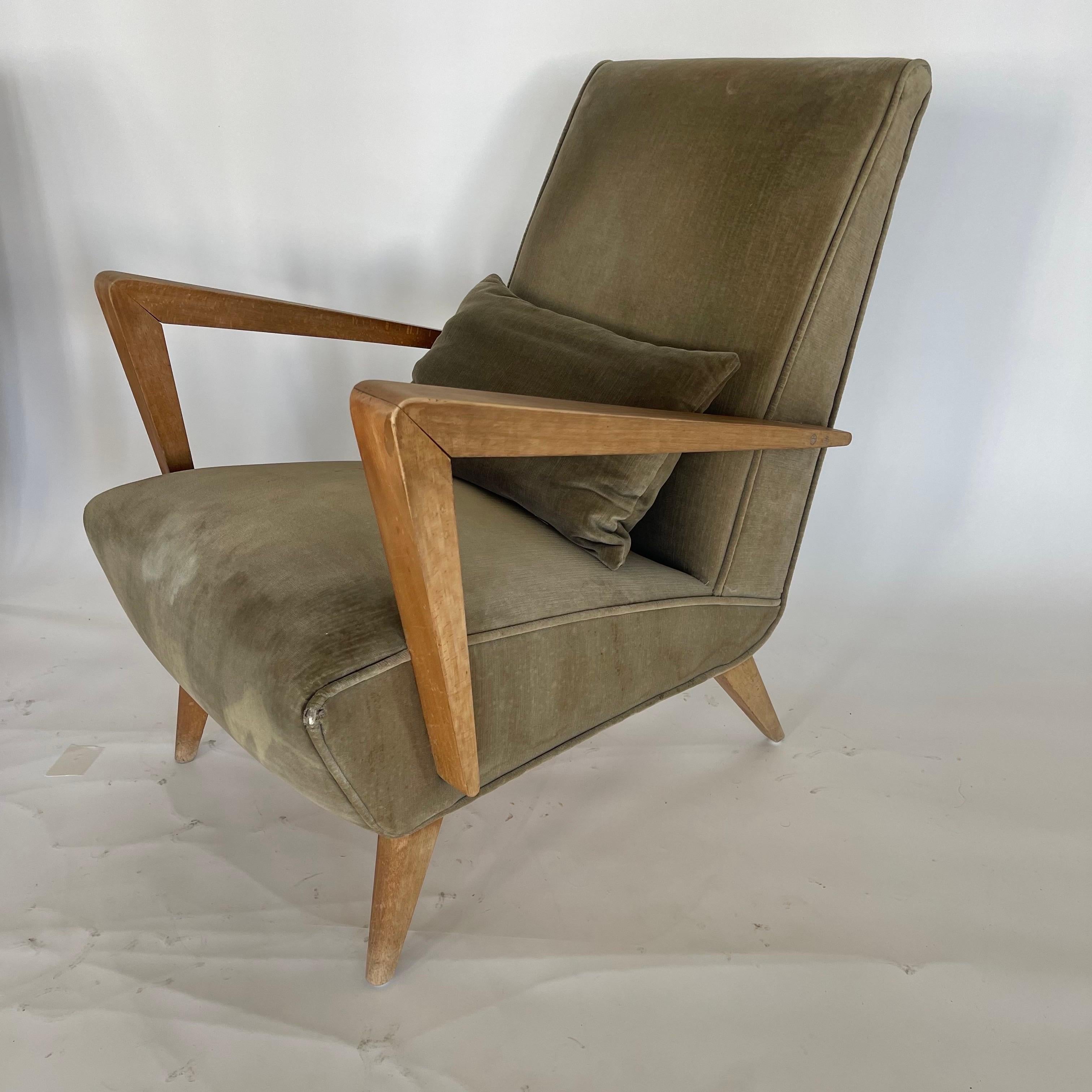 Pareja de sillones italianos de terciopelo estilo Gio Ponti de mediados de siglo, Italia, años 60 3