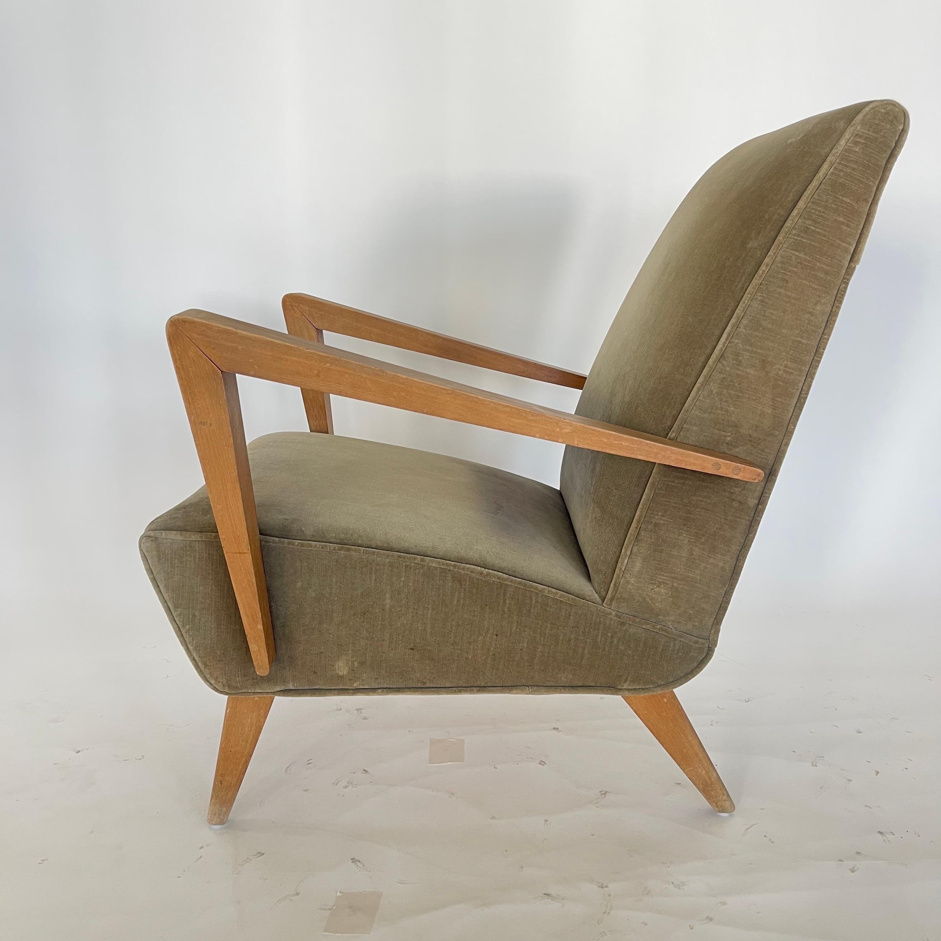 Pareja de sillones italianos de terciopelo estilo Gio Ponti de mediados de siglo, Italia, años 60 5