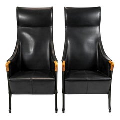 Pair of Mid-century Giorgetti Progetti Leather Wing Armchairs