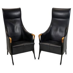 Pair of Mid-century Giorgetti Progetti Leather Wing Armchairs