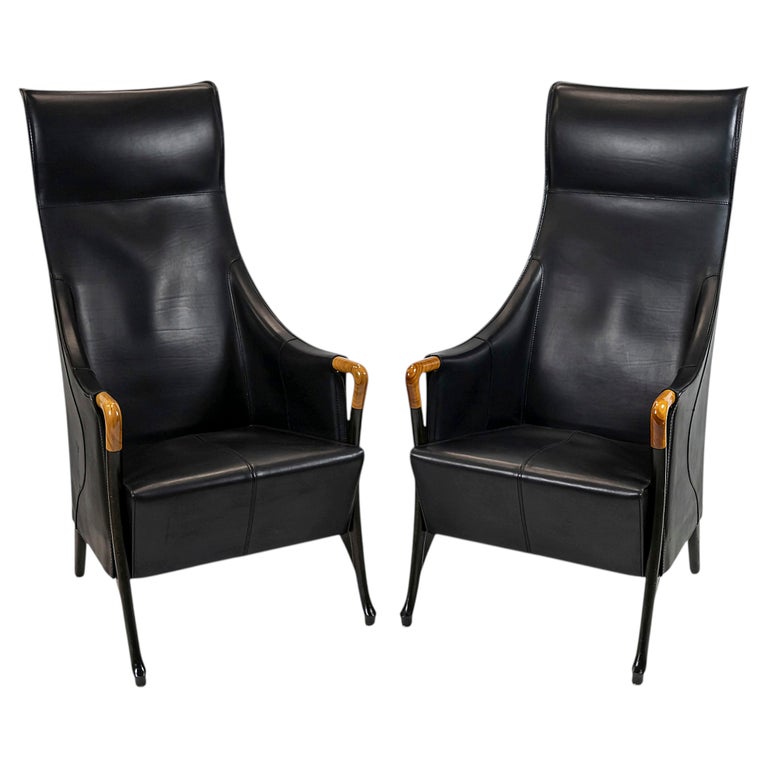 Pair of Mid-century Giorgetti Progetti Leather Wing Armchairs
