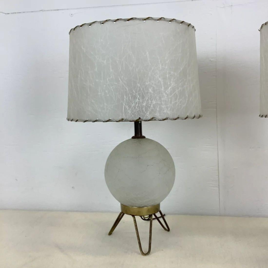 Pair of Midcentury Glass and Brass Globe Table Lamps 4