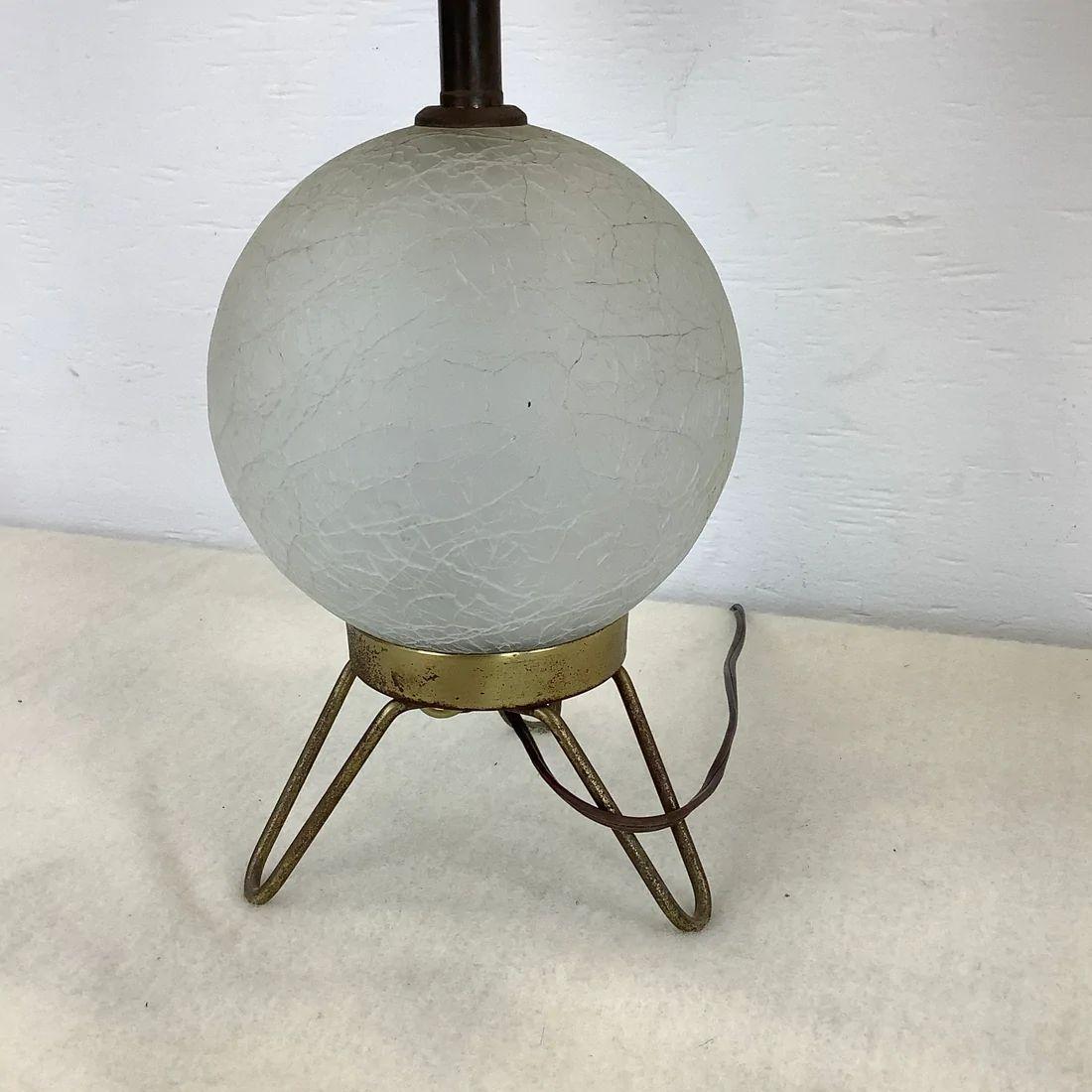 Pair of Midcentury Glass and Brass Globe Table Lamps 7