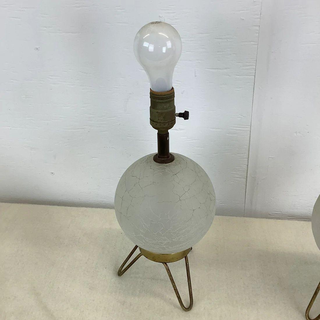 Pair of Midcentury Glass and Brass Globe Table Lamps 10