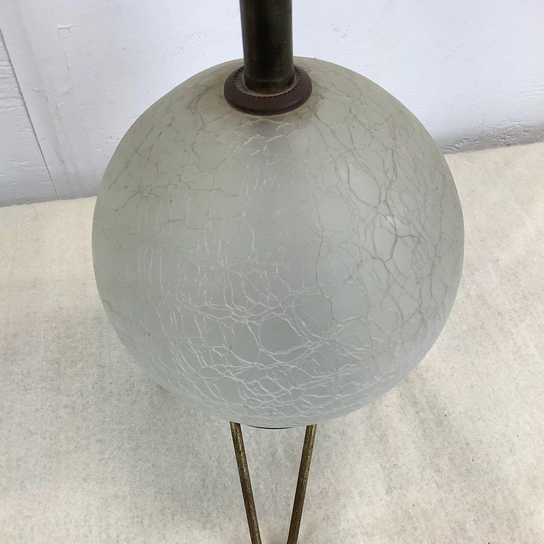 20th Century Pair of Midcentury Glass and Brass Globe Table Lamps