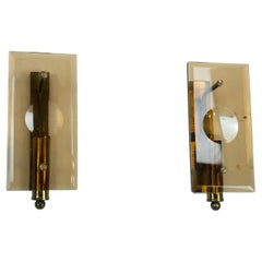 Pair of Mid-Century glass and brass sconces in the manner of Cristal Art. 1960