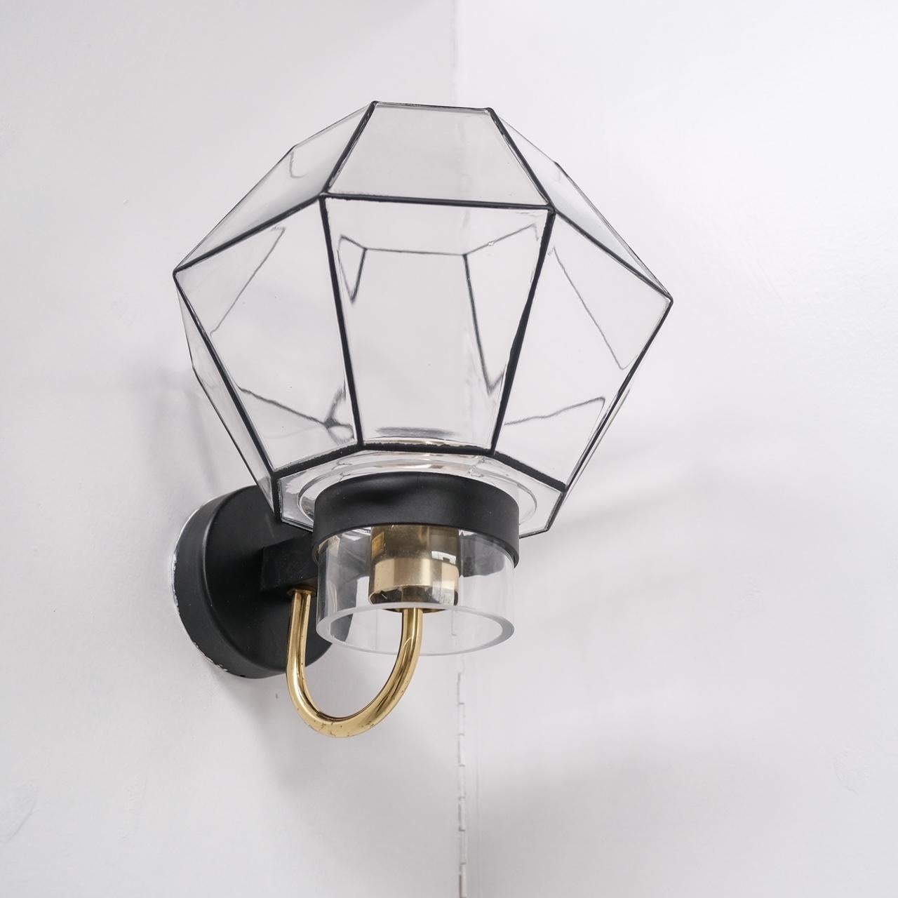 Pair of Midcentury Glass and Brass Wall Lights For Sale 1