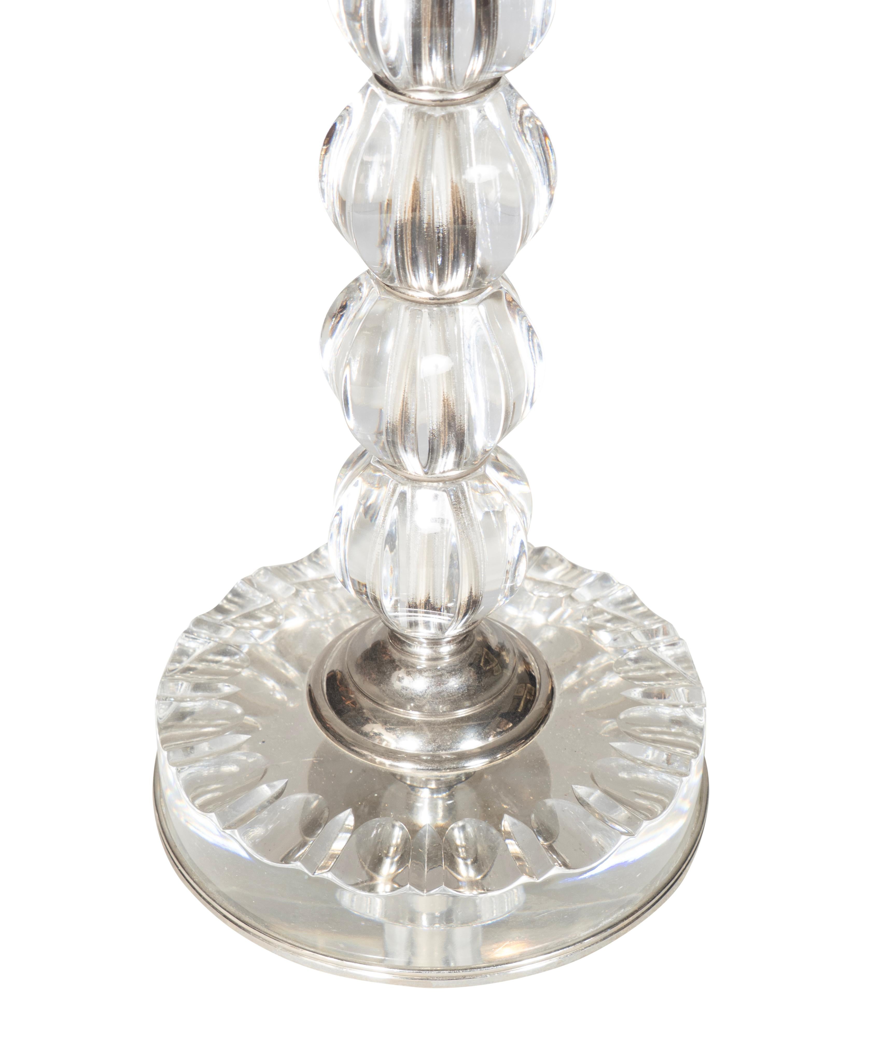 Pareja De Lámparas De Mesa De Cristal Y Cromo De Mitad De Siglo Estadounidense en venta