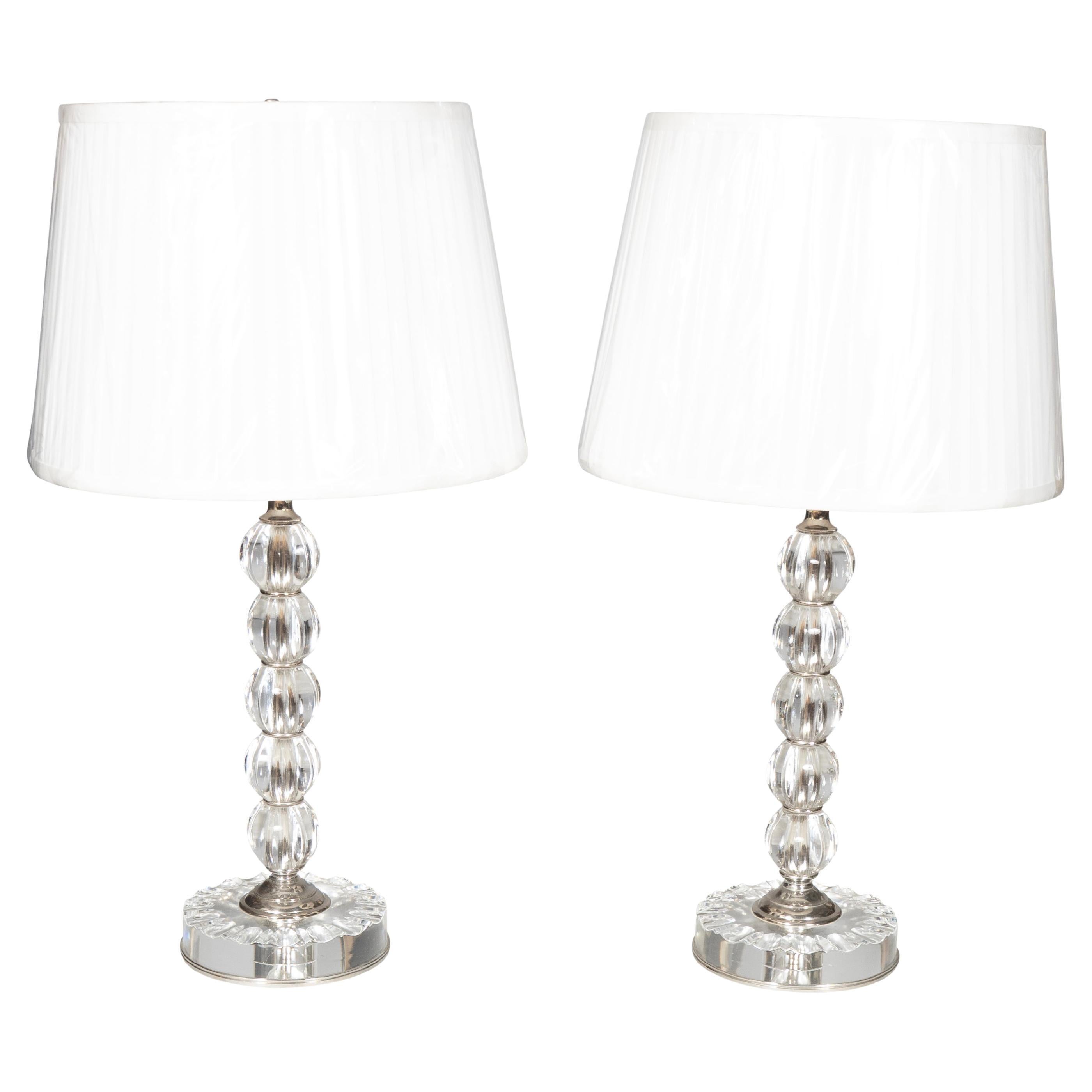 Pareja De Lámparas De Mesa De Cristal Y Cromo De Mitad De Siglo