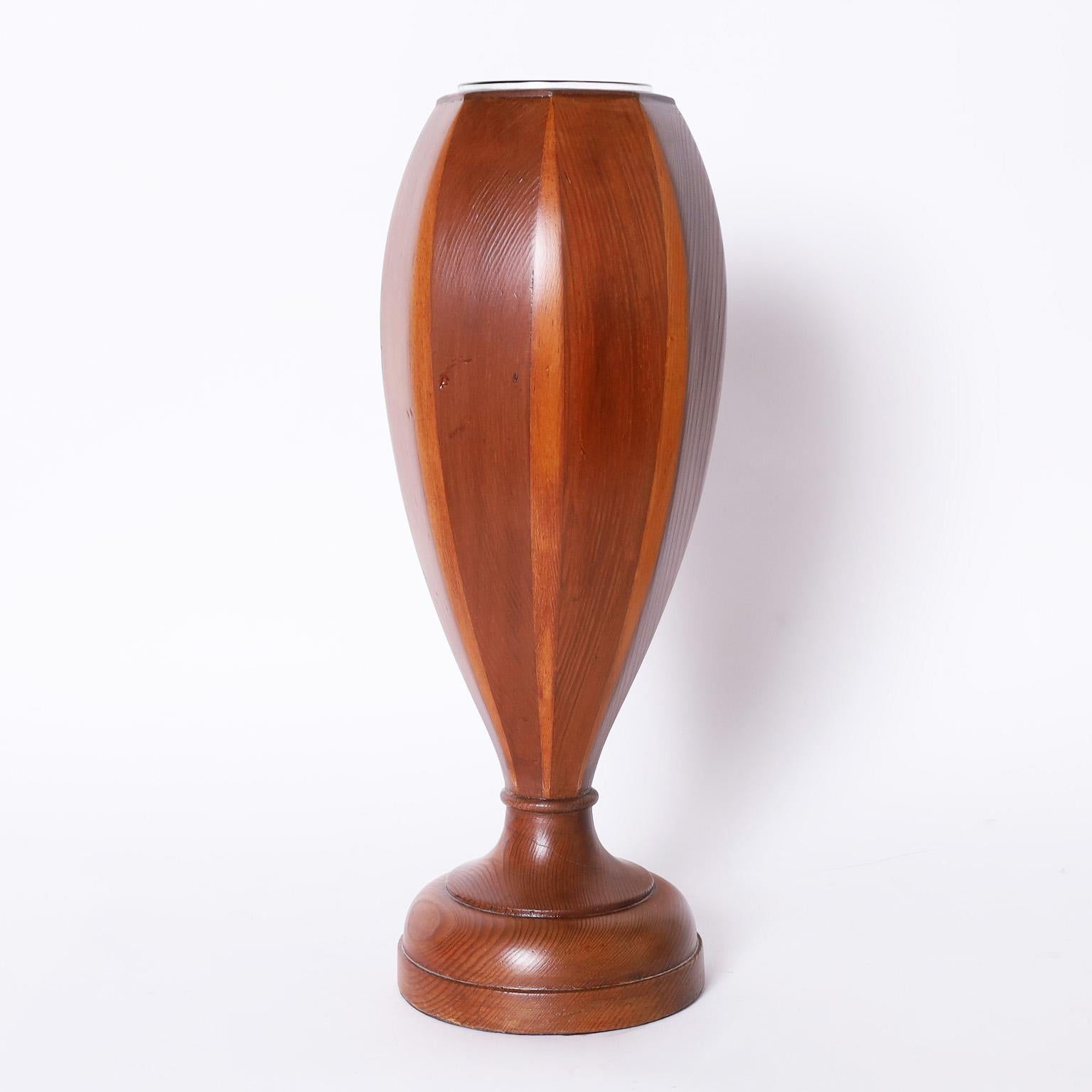 Mid-Century Modern Pair of Mid-Century Glass Lined Wood Vases For Sale