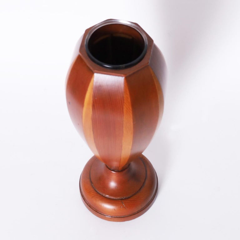 Pair of MidCentury Glass Lined Wood Vases For Sale at 1stDibs