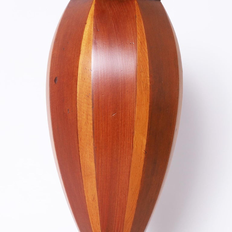 Pair of MidCentury Glass Lined Wood Vases For Sale at 1stDibs