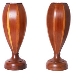 Pair of Mid-Century Glass Lined Wood Vases