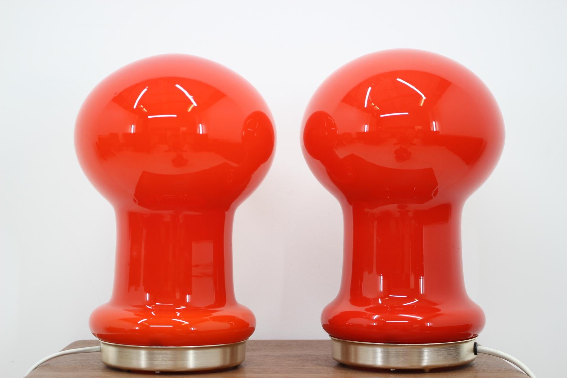 Czech Pair of Midcentury Glass Table Lamps, 1960s