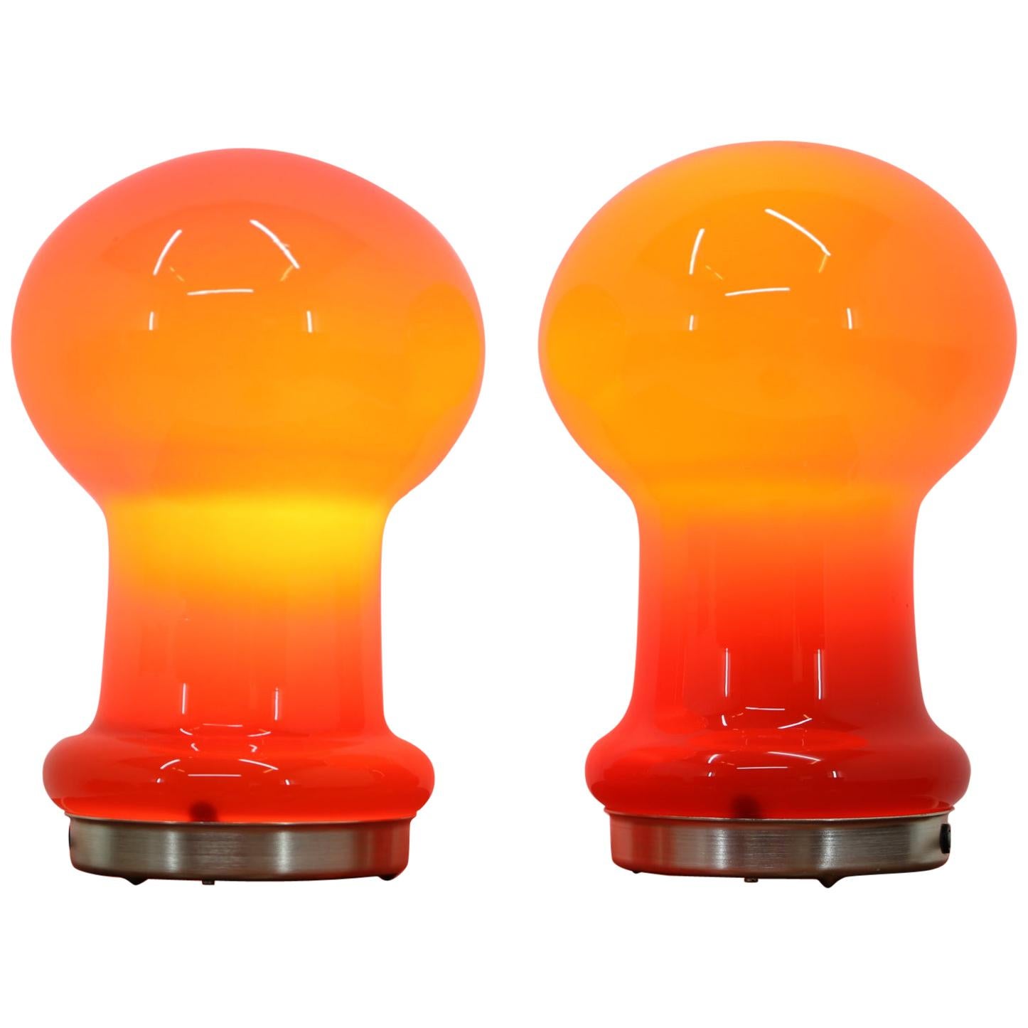 Pair of Midcentury Glass Table Lamps, 1960s