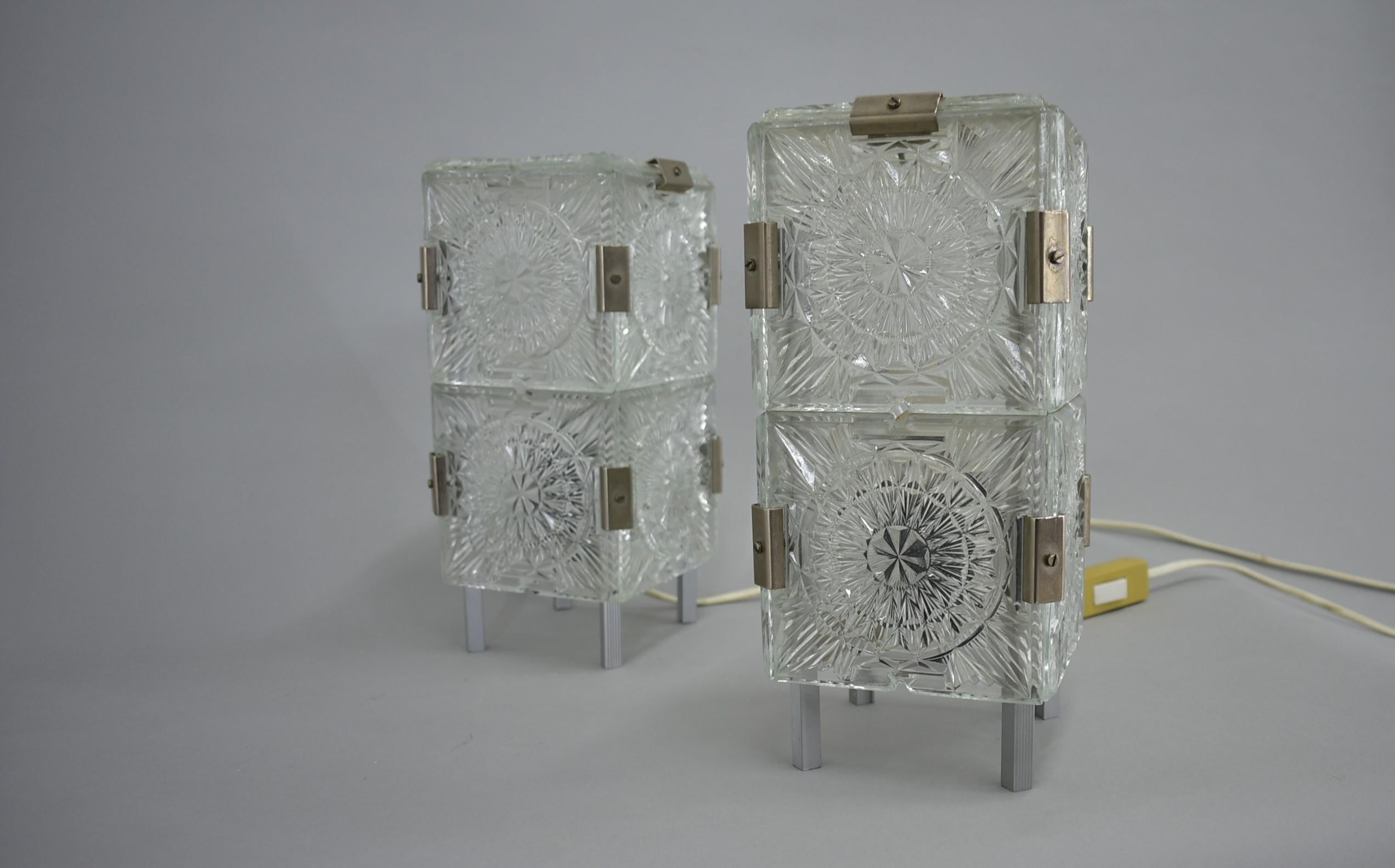 Pair of Mid-century Glass Table Lamps by Josef Hejtman for Kamenicky , 1960's. For Sale 6