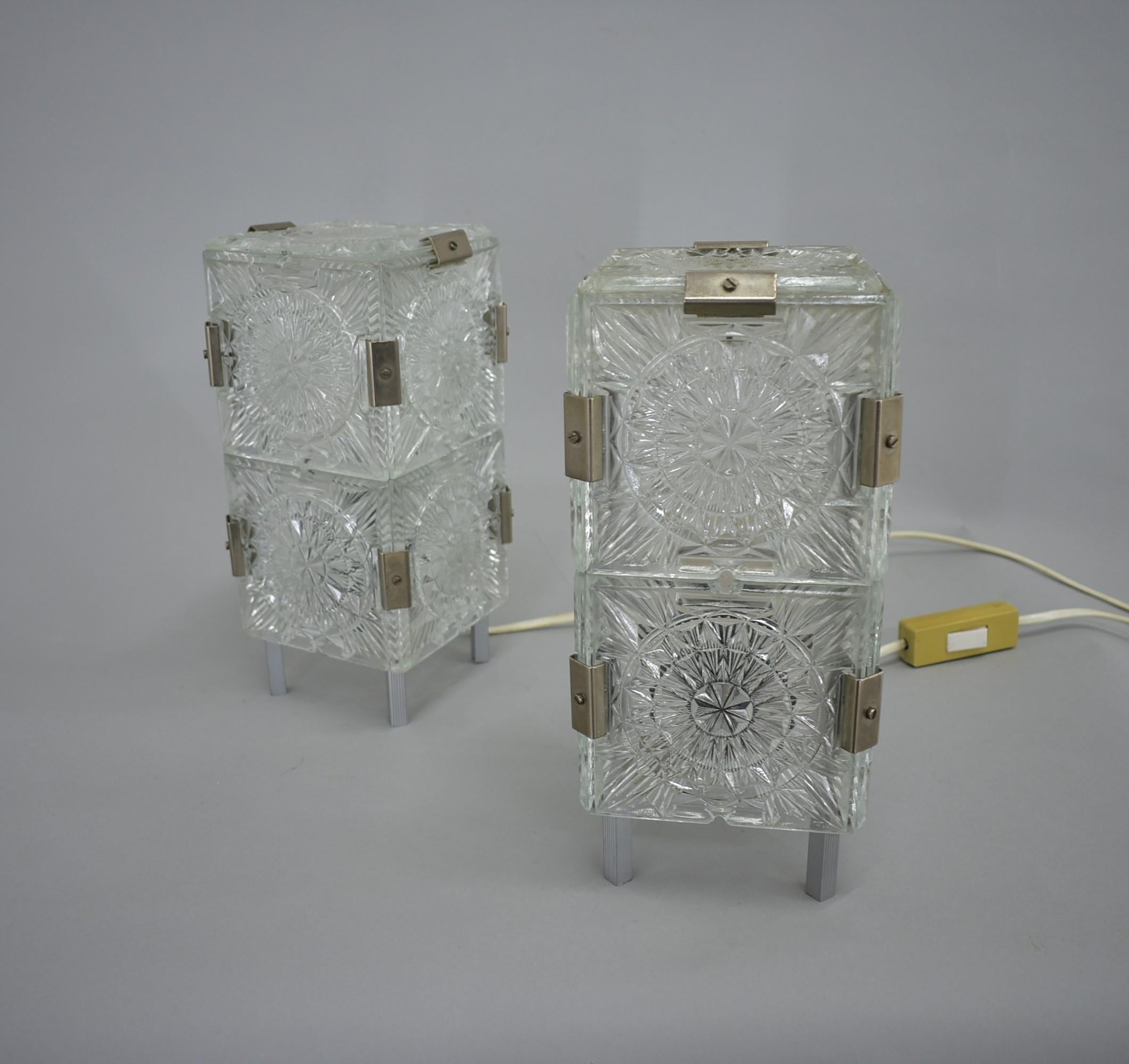 Pair of Mid-century Glass Table Lamps by Josef Hejtman for Kamenicky , 1960's. For Sale 7