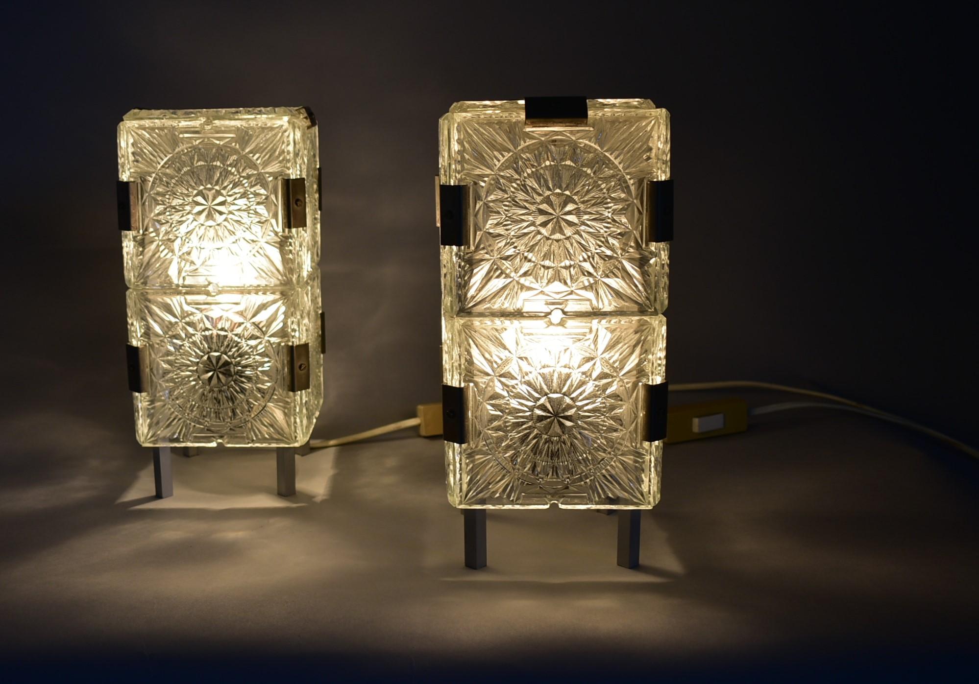 Mid-Century Modern Pair of Mid-century Glass Table Lamps by Josef Hejtman for Kamenicky , 1960's. For Sale