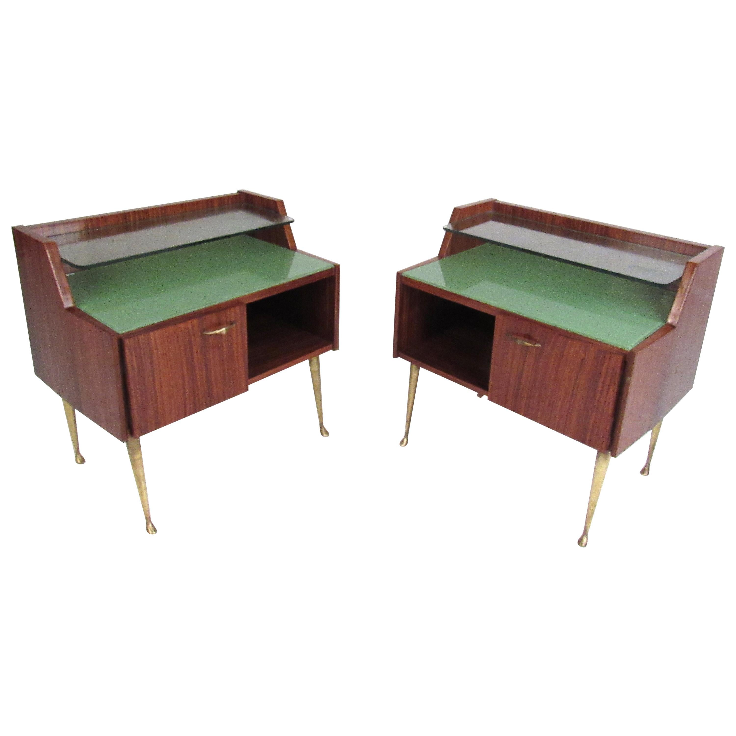 Pair of Midcentury Glass Top Italian Nightstands