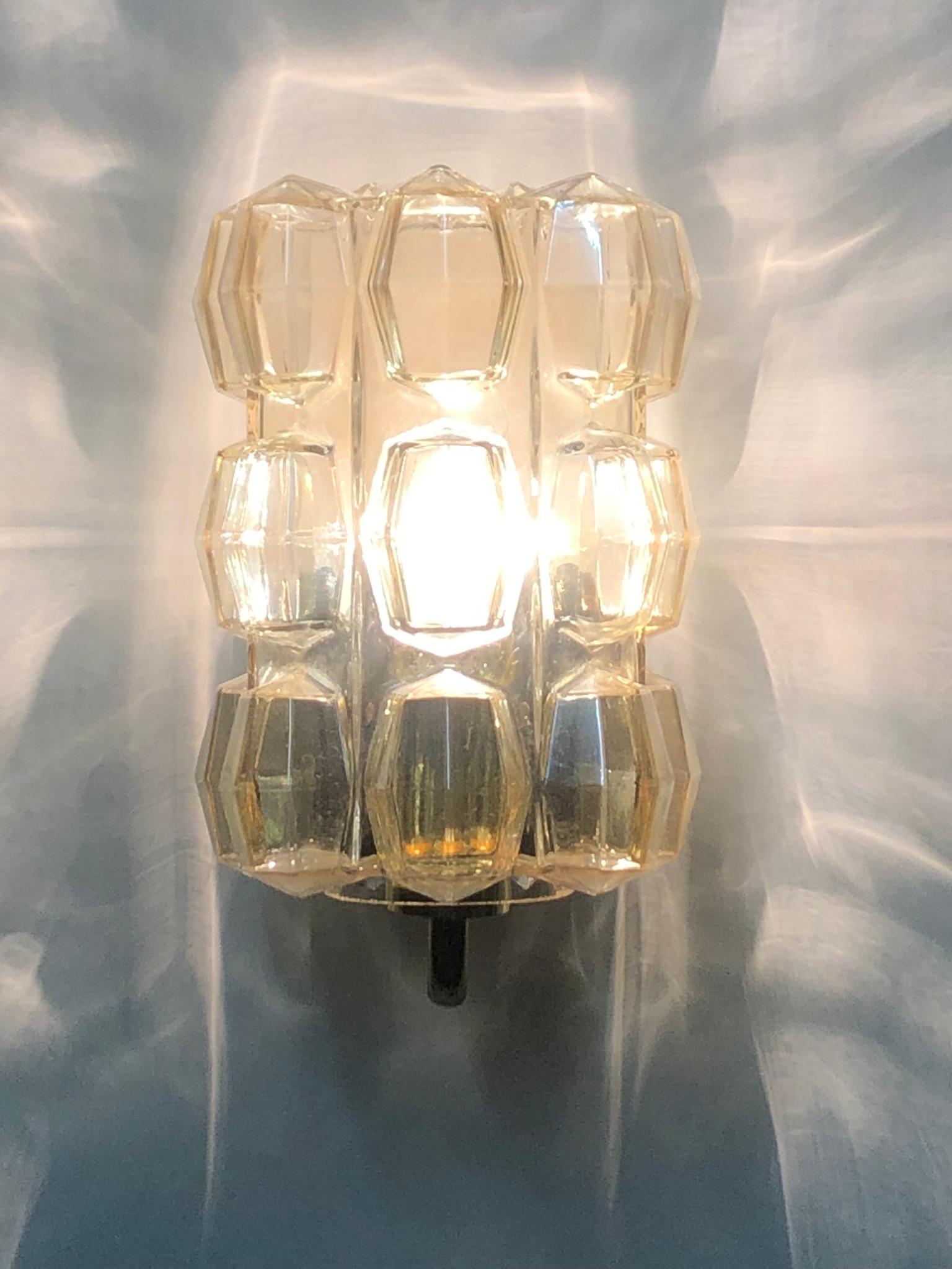 Pair of glass wall sconces by Limburg, Germany, circa 1960s.
Socket: each one x Edison (e14) for standard screw bulbs.
Perfect condition.

  