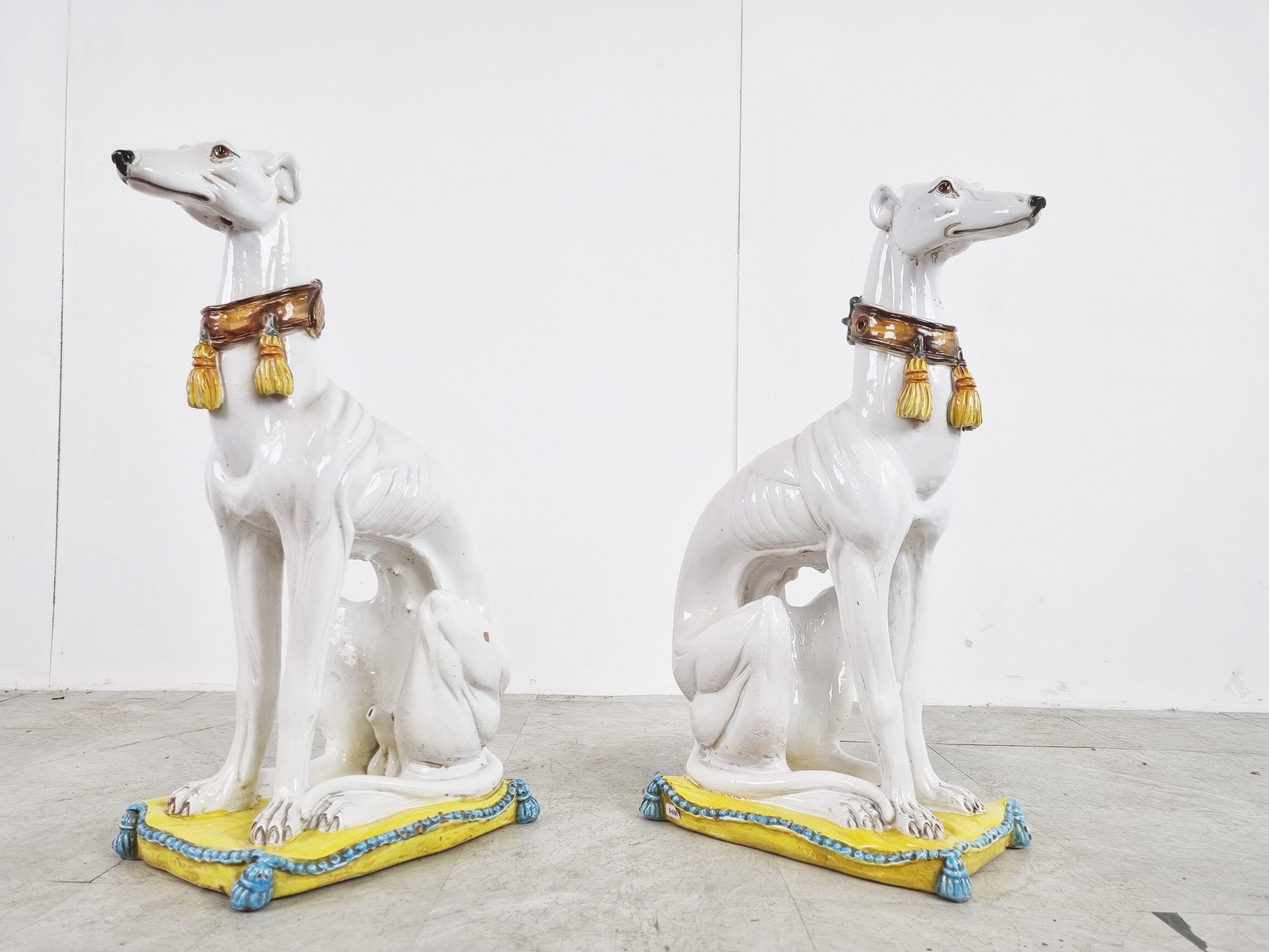 Mid-Century Modern Pair of Mid Century Glazed Terracotta Greyhounds, 1960s