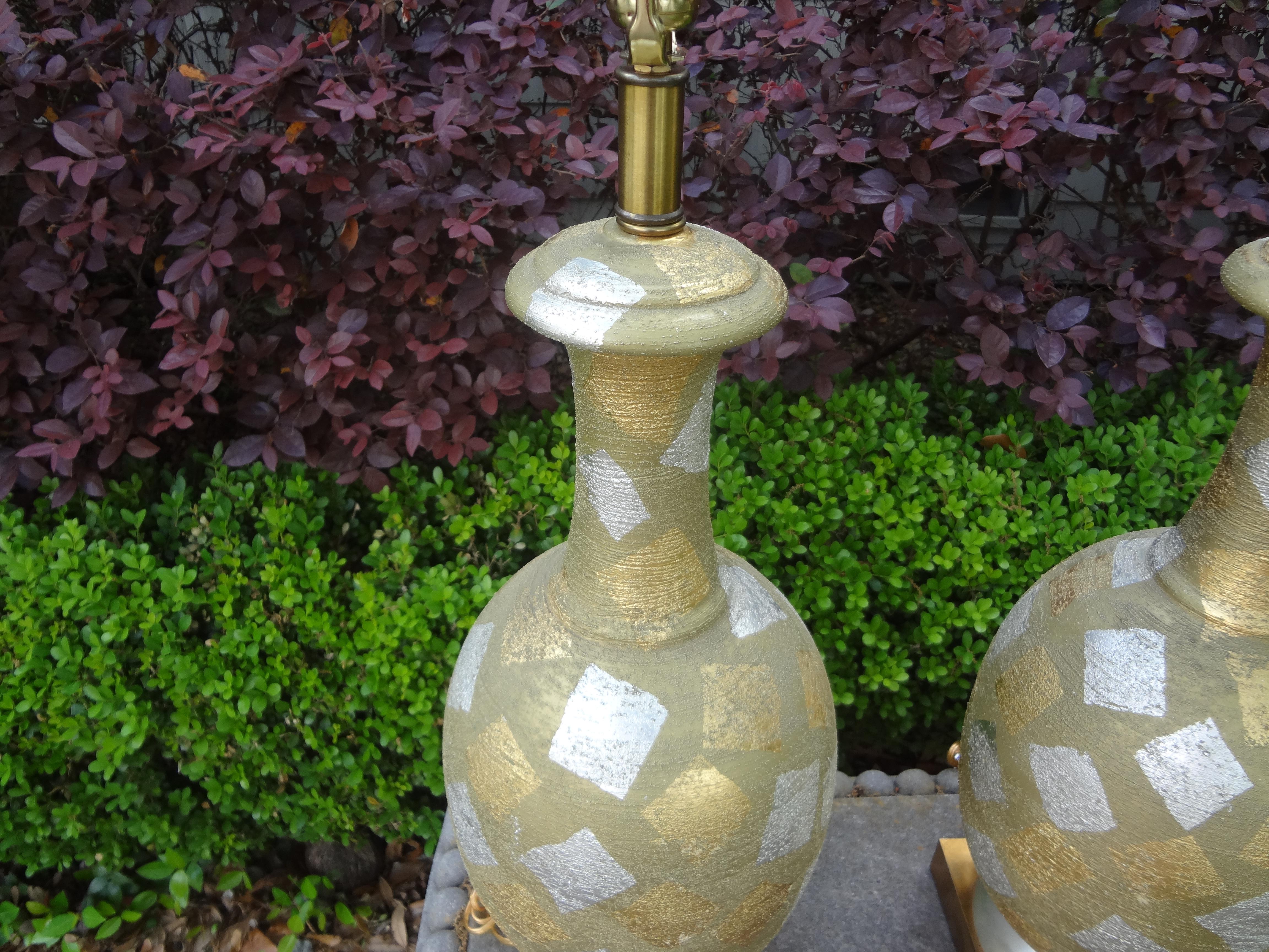 Pair of Hollywood Regency Gold and Silver Gilt Harlequin Lamps For Sale 6