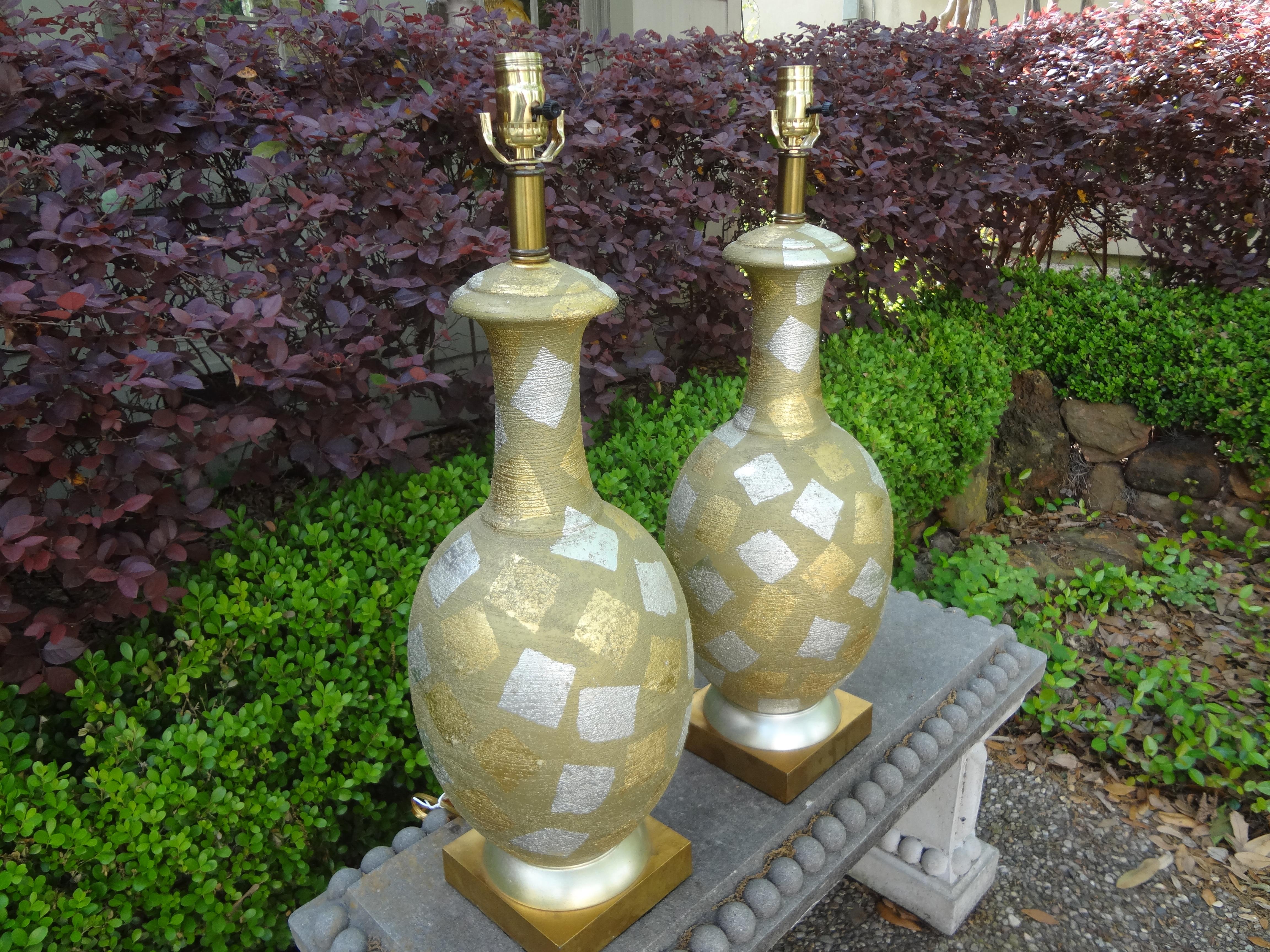 Mid-20th Century Pair of Hollywood Regency Gold and Silver Gilt Harlequin Lamps For Sale
