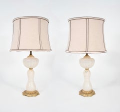 Pair of Mid-Century Gold Aventurine Bullicante on White Murano Table Lamps