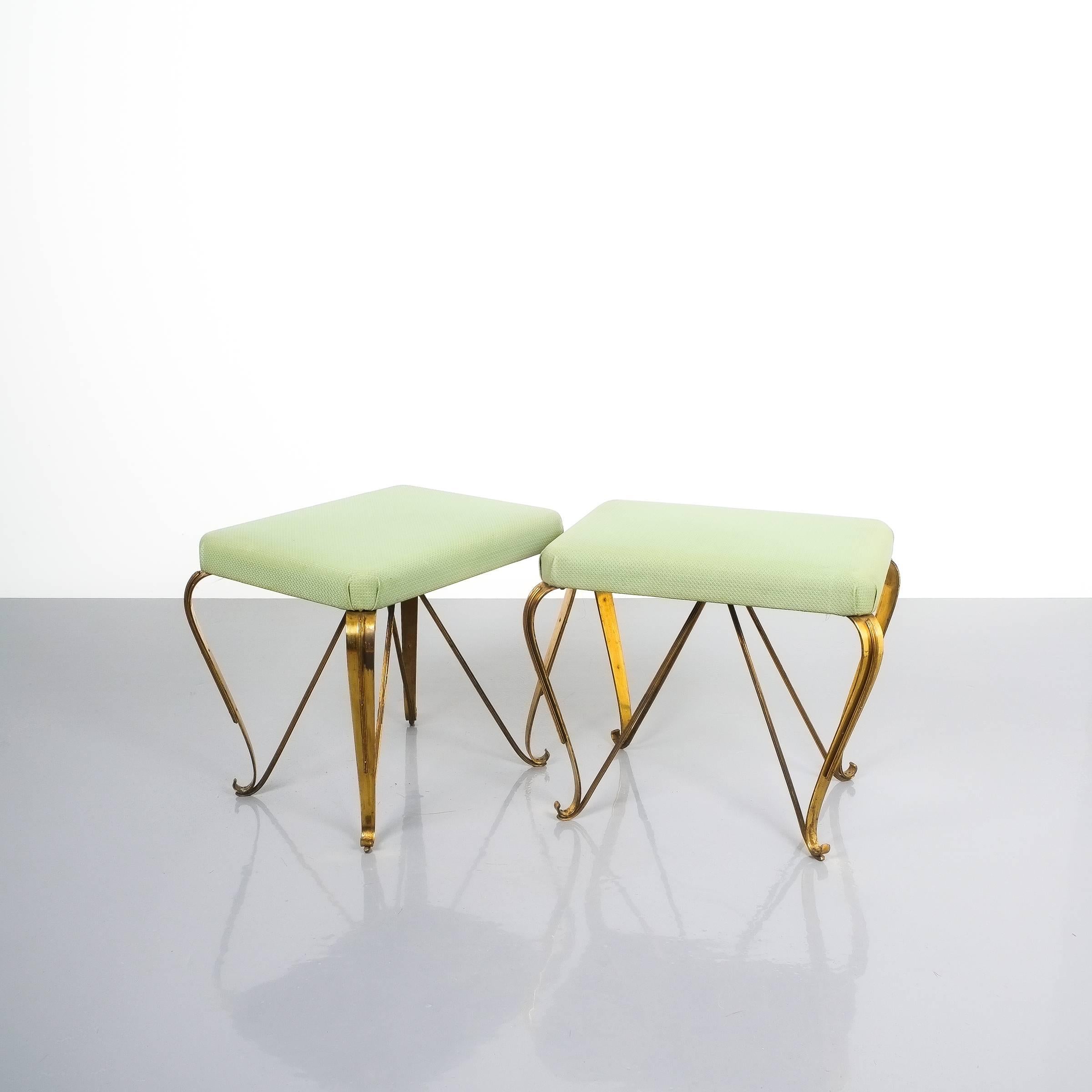 Pair of Midcentury Gold Brass Stools, Italy, 1950 1