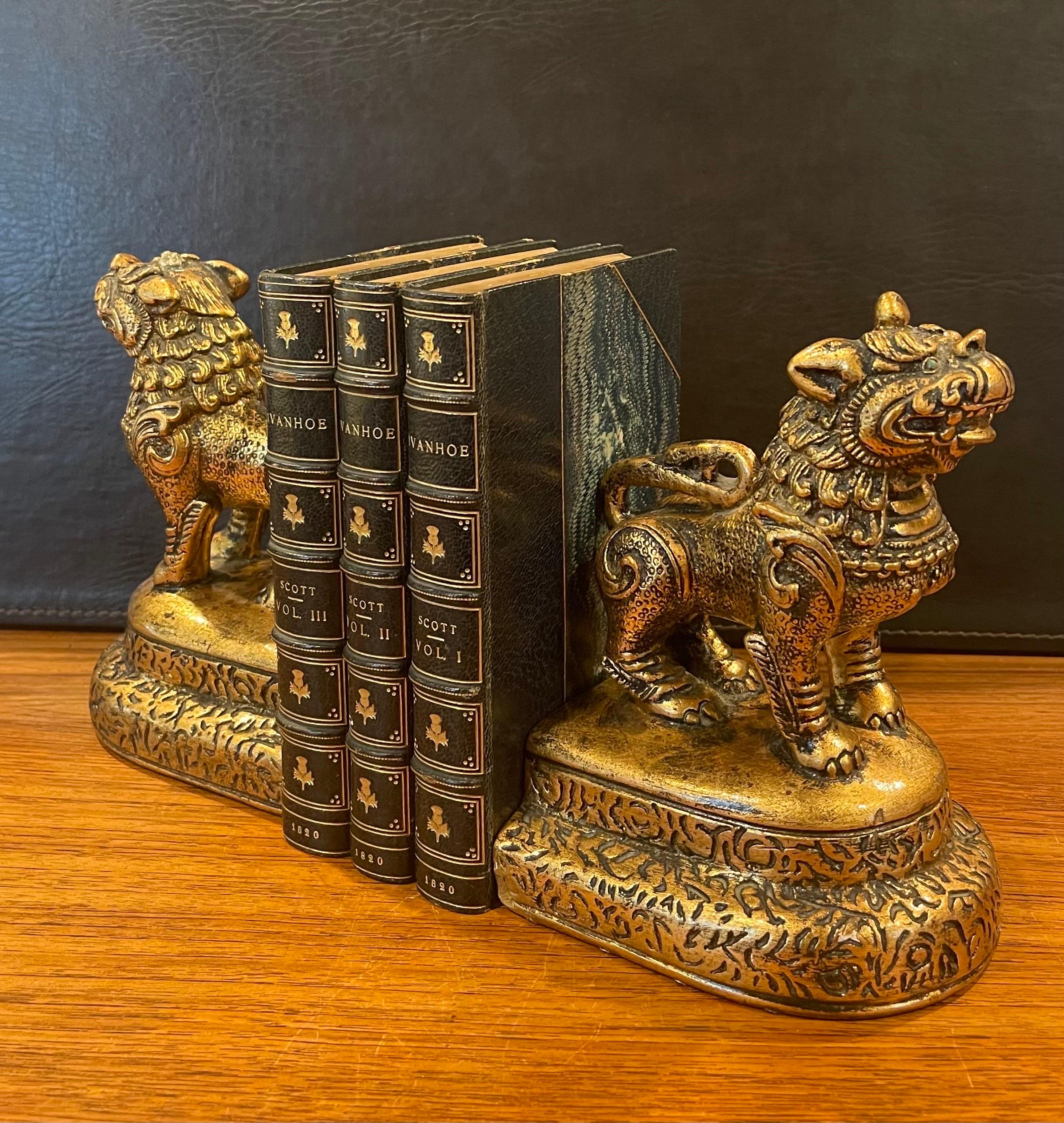 Pair of Mid-Century Gold Gilt Foo Dog Bookends by Jaru of California 6