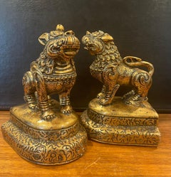 Pair of Mid-Century Gold Gilt Foo Dog Bookends by Jaru of California