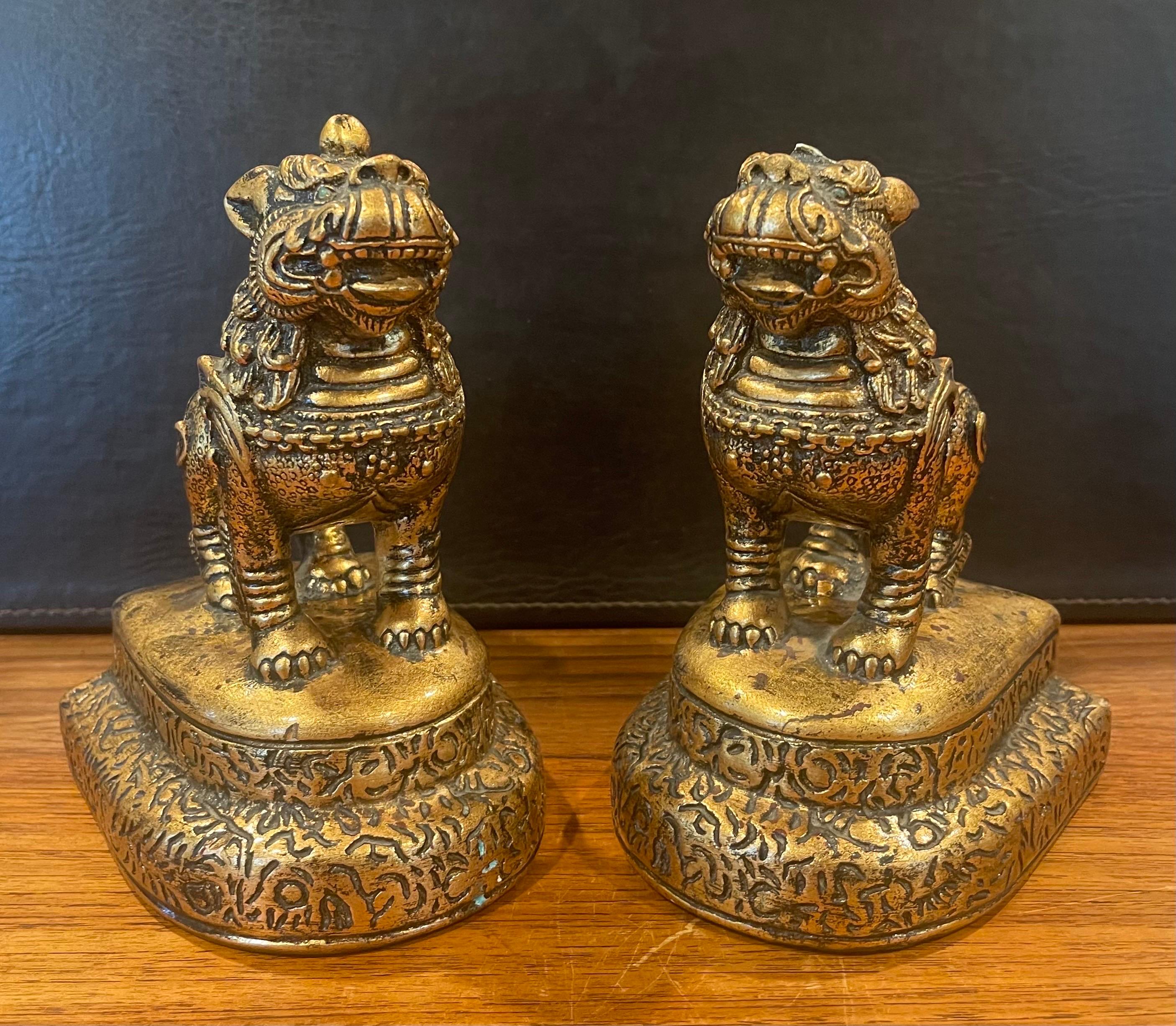 American Pair of Mid-Century Gold Gilt Foo Dog Bookends by Jaru of California