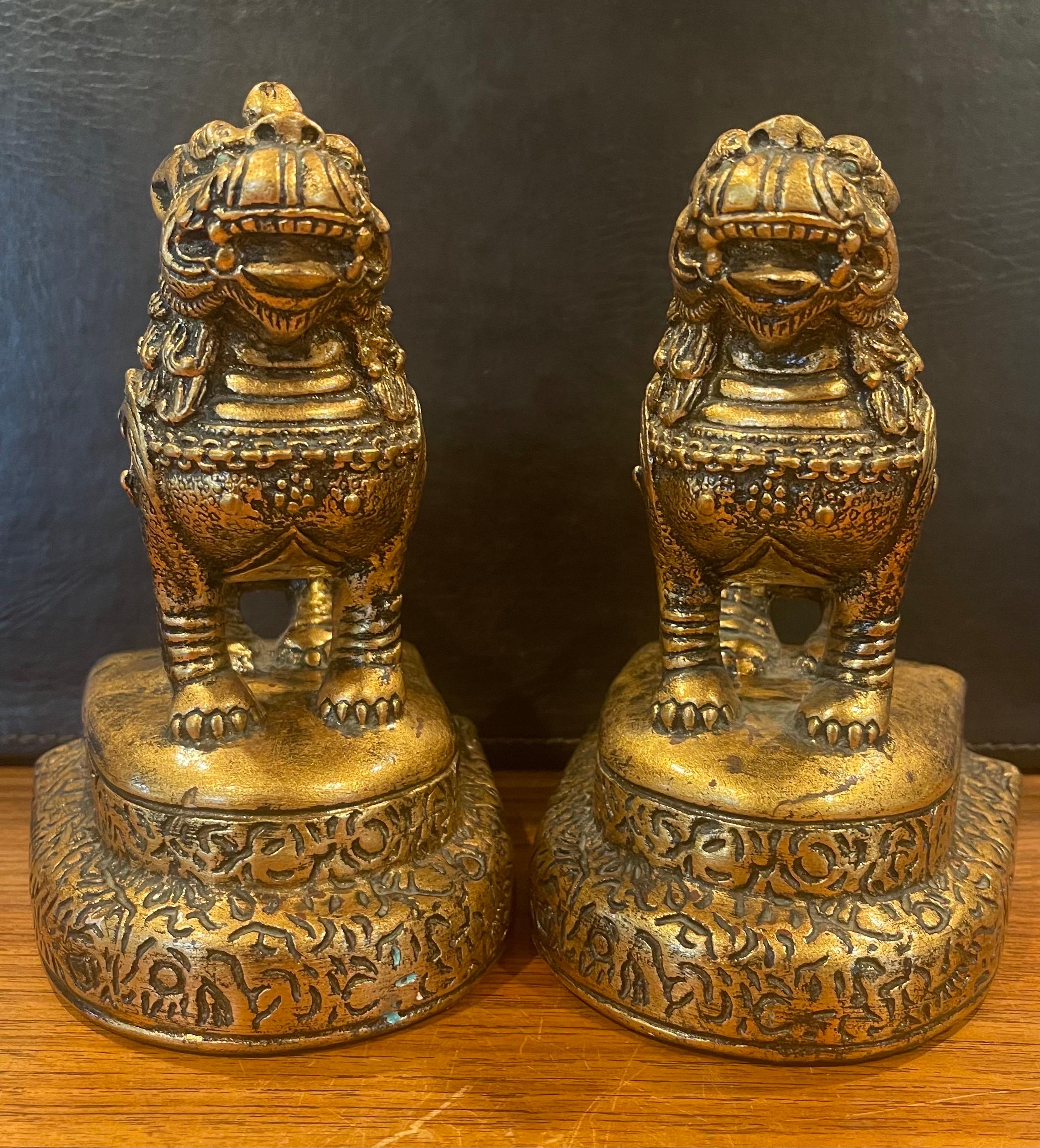 Hand-Crafted Pair of Mid-Century Gold Gilt Foo Dog Bookends by Jaru of California