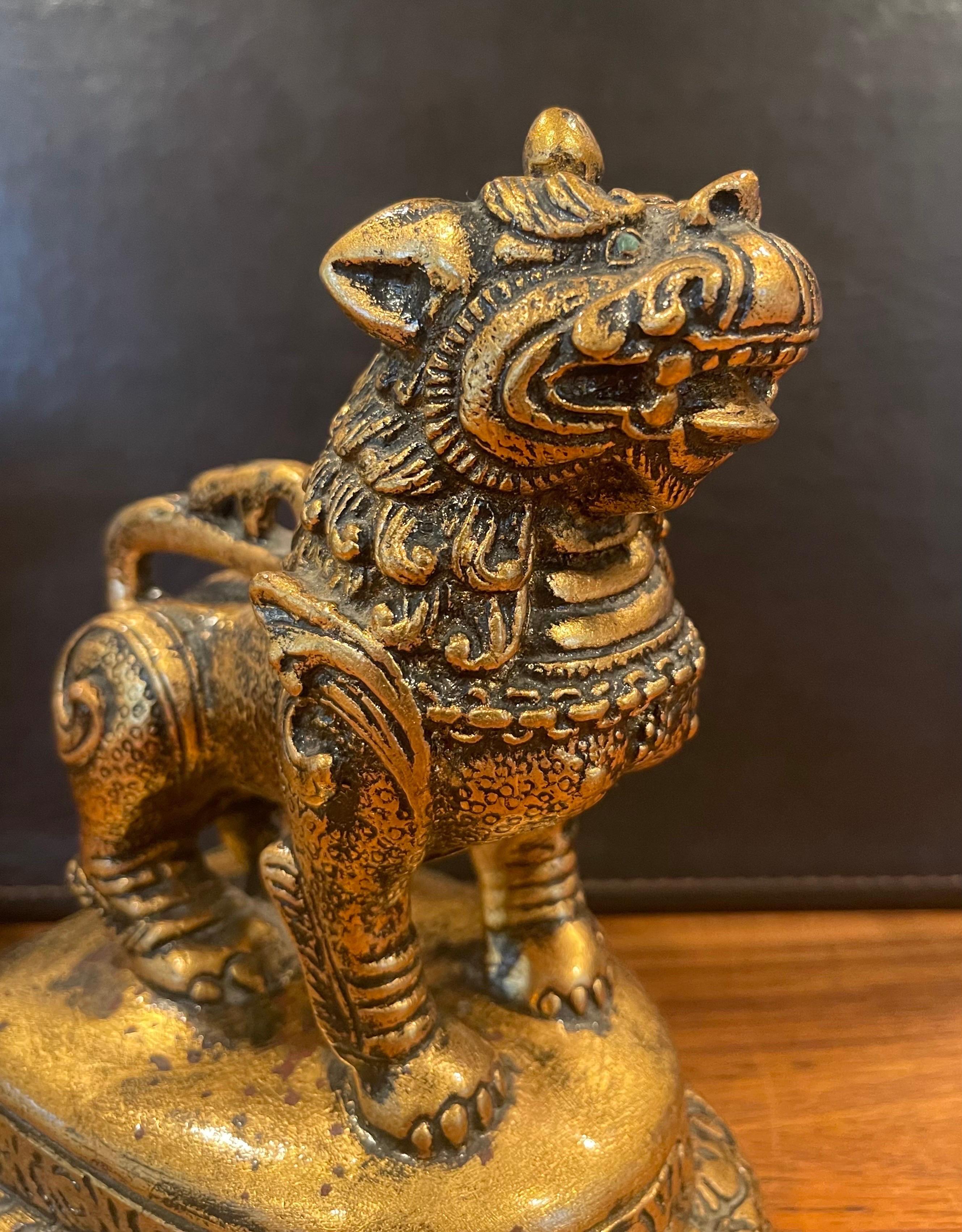 Plaster Pair of Mid-Century Gold Gilt Foo Dog Bookends by Jaru of California