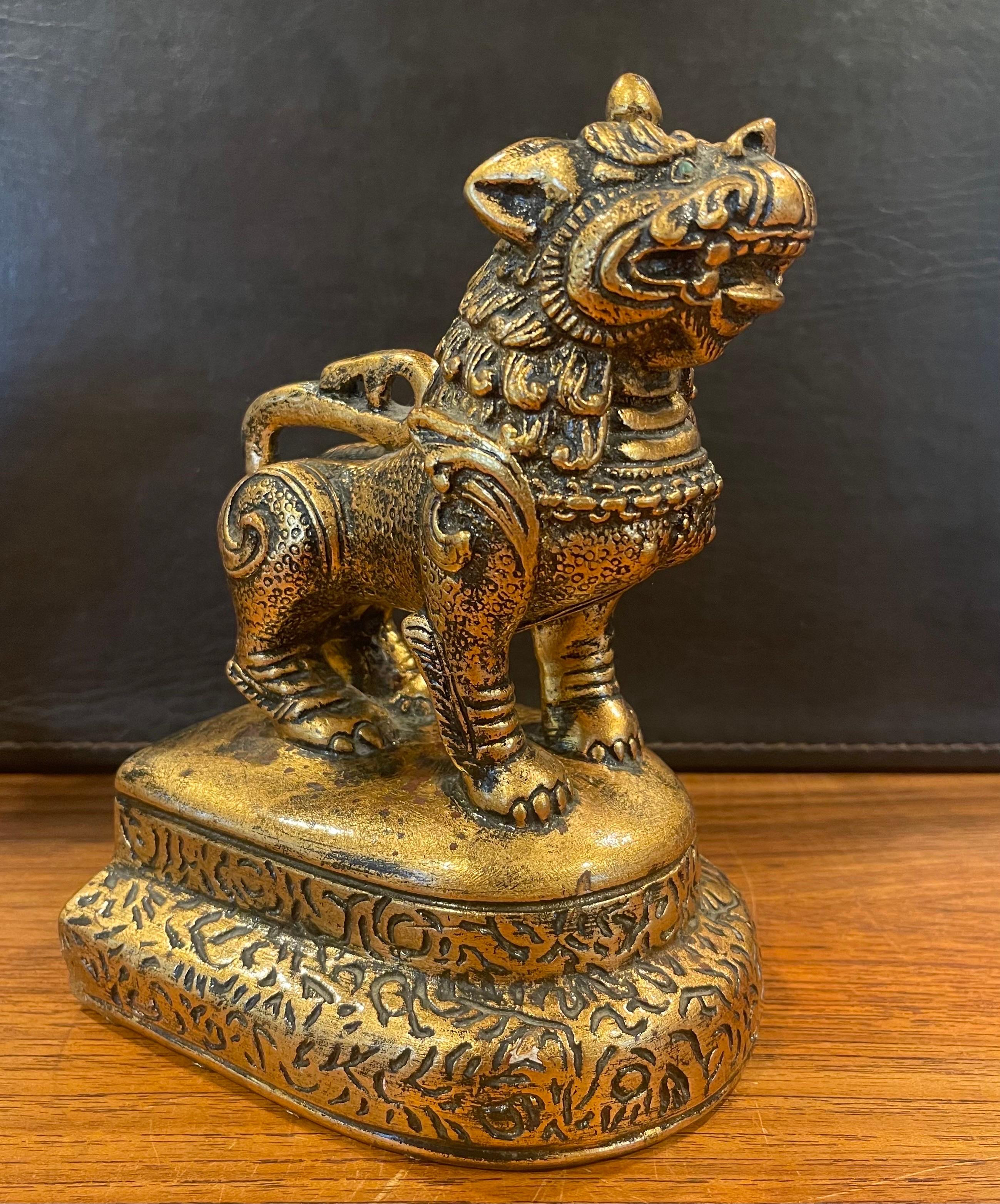 Pair of Mid-Century Gold Gilt Foo Dog Bookends by Jaru of California 1