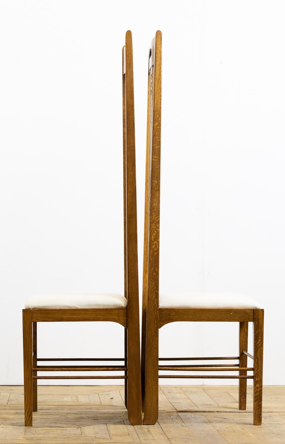 British Pair of Midcentury Golden Oak Mackintosh Art Nouveau Style Chairs