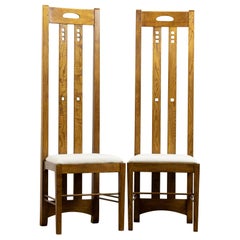 Pair of Midcentury Golden Oak Mackintosh Art Nouveau Style Chairs