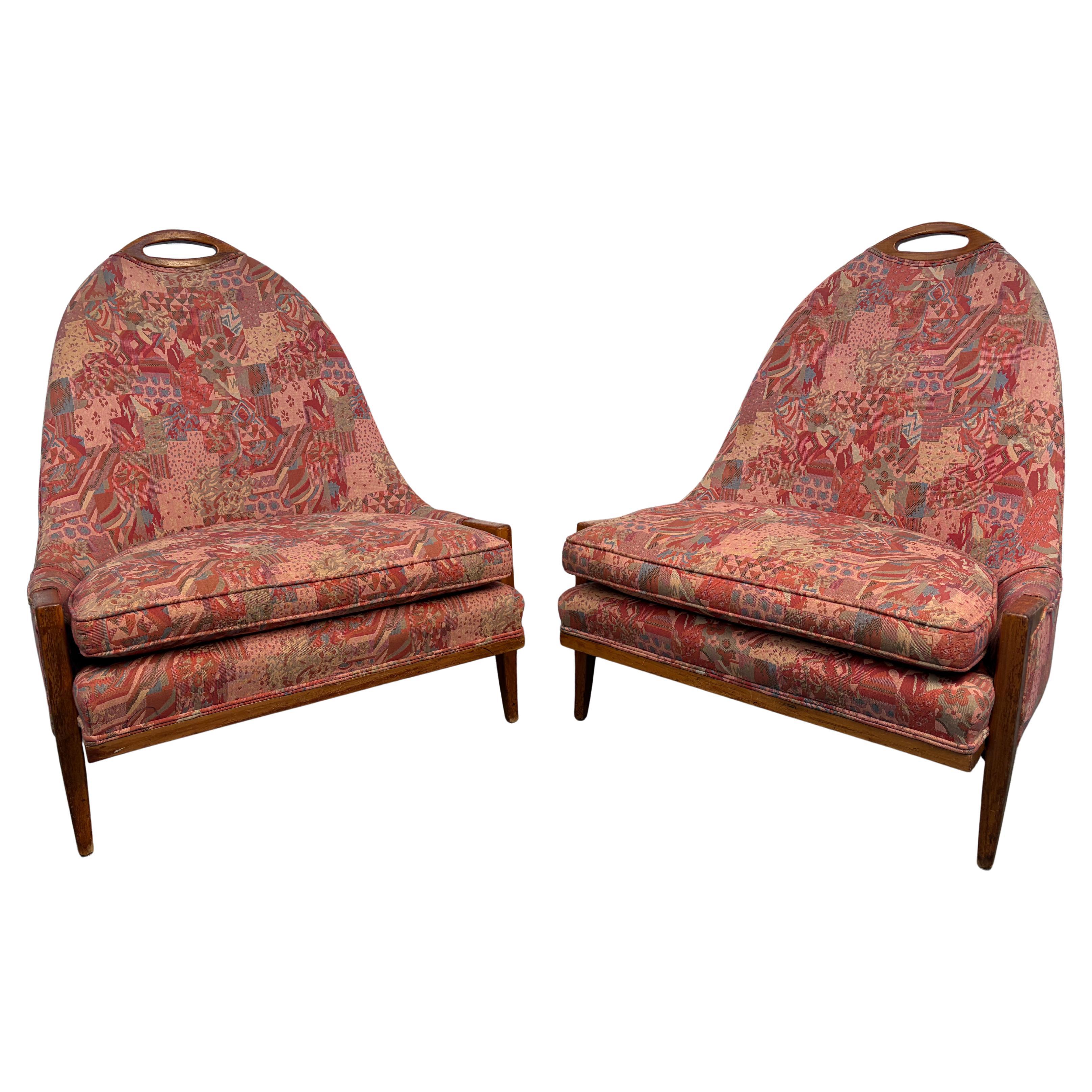Pair of Mid-Century Gondola Style Handle Backed Lounge Chairs For Sale