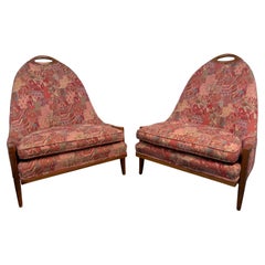 Pair of Mid-Century Gondola Style Handle Backed Lounge Chairs