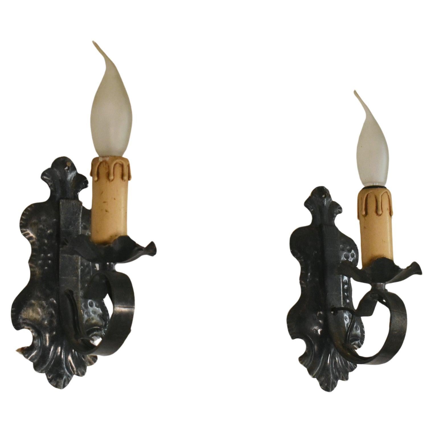 Pair of Mid Century Gothic Tole Wall Sconces
