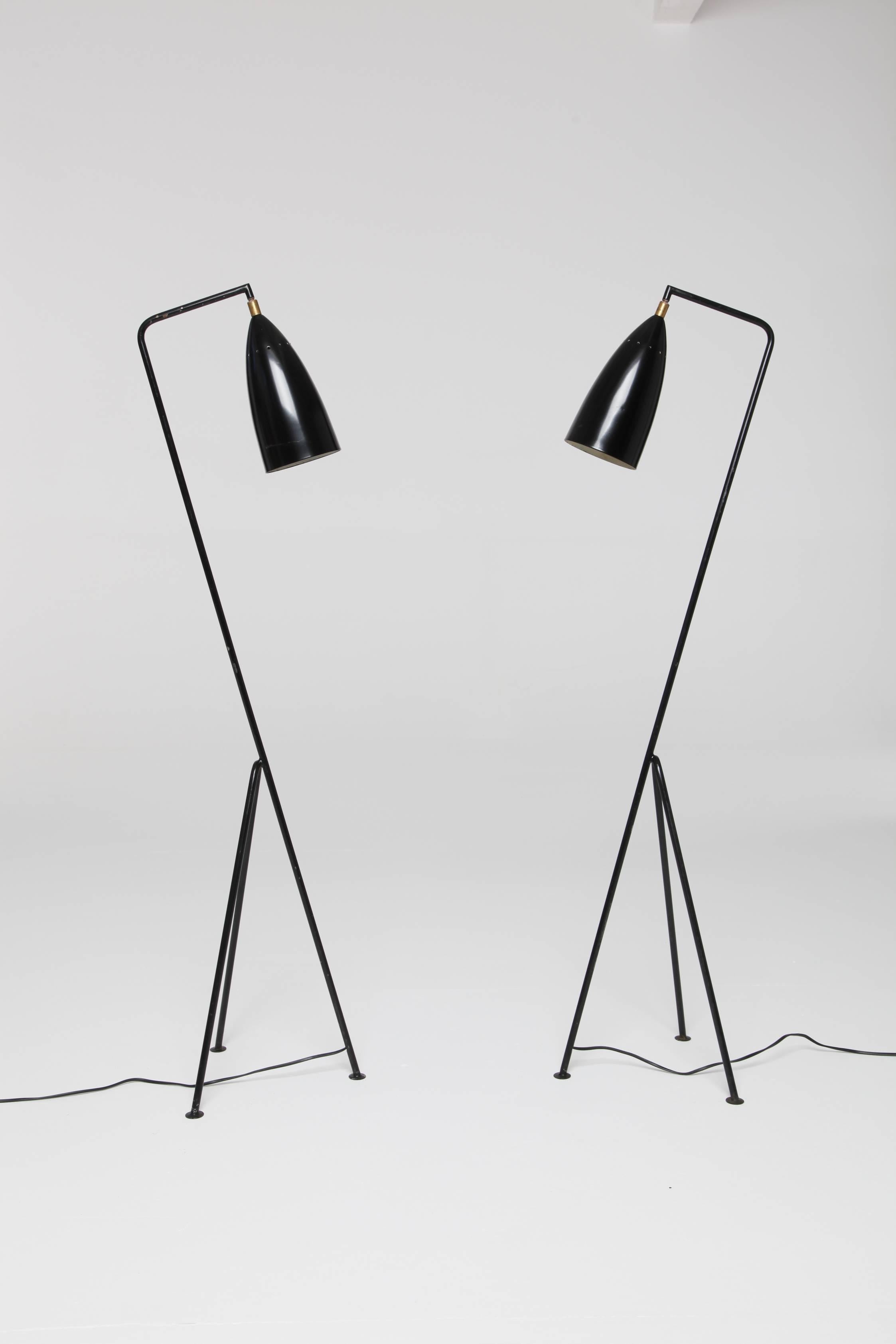 Italian Pair of Midcentury 'Grasshopper' Floor Lamps in the Manner of Greta Grossman