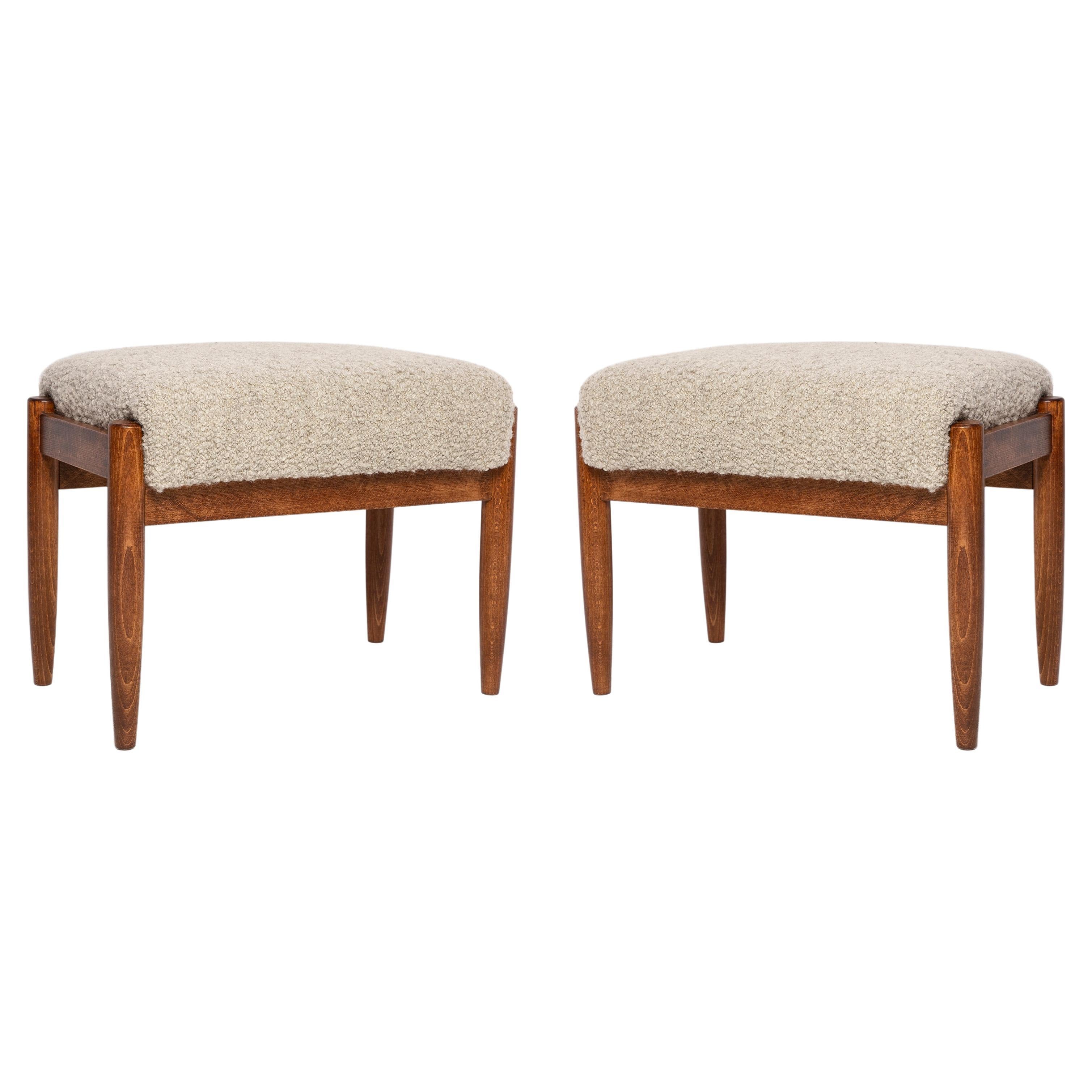 Pair of Midcentury Gray Alpaca Wool Stools, Edmund Homa, Poland, 1960s For Sale