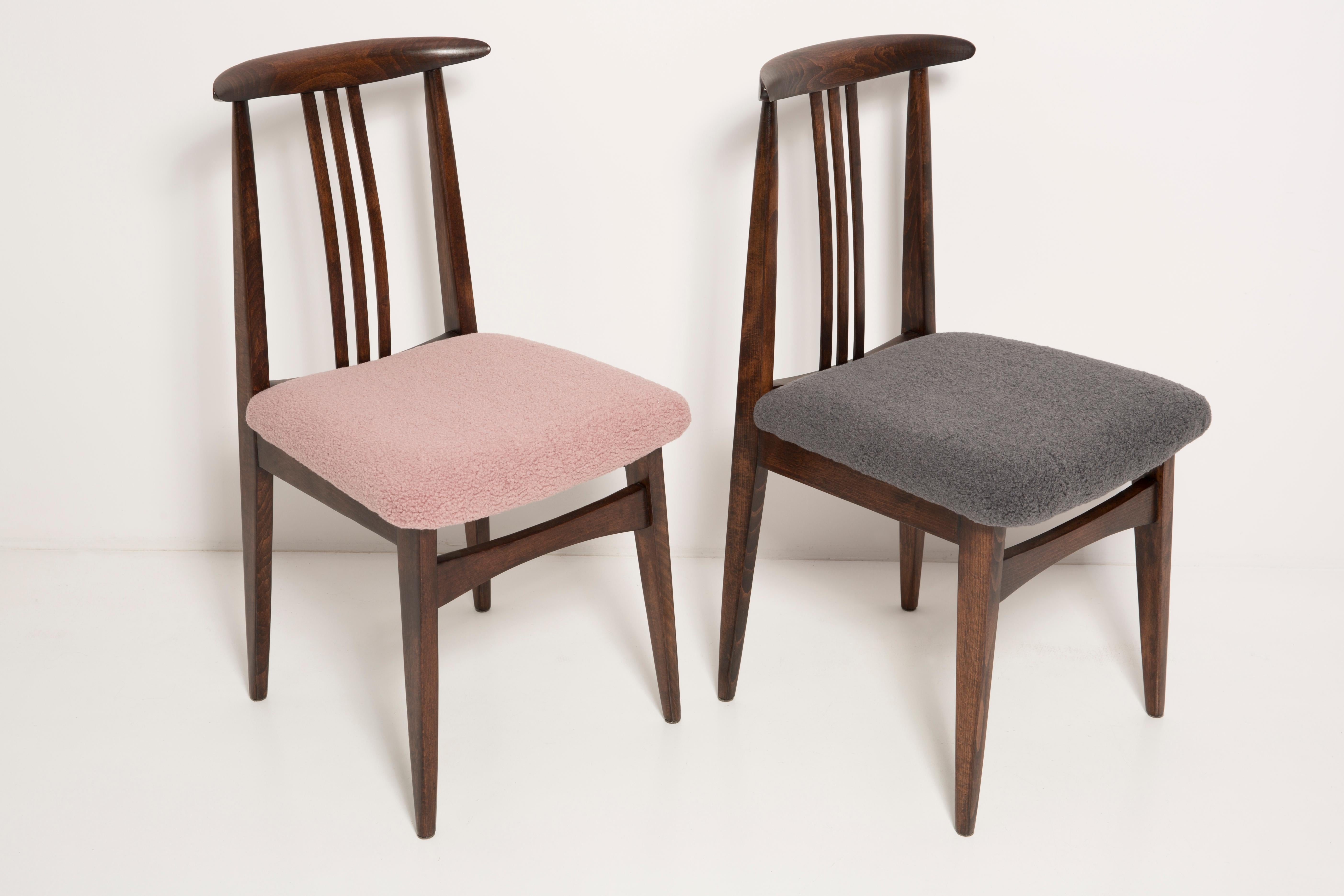 A beautiful beech chairs designed by M. Zielinski, type 200 / 100B. Manufactured by the Opole Furniture Industry Center at the end of the 1960s in Poland. The chairs are after undergone a complete carpentry and upholstery renovation. Seats covered