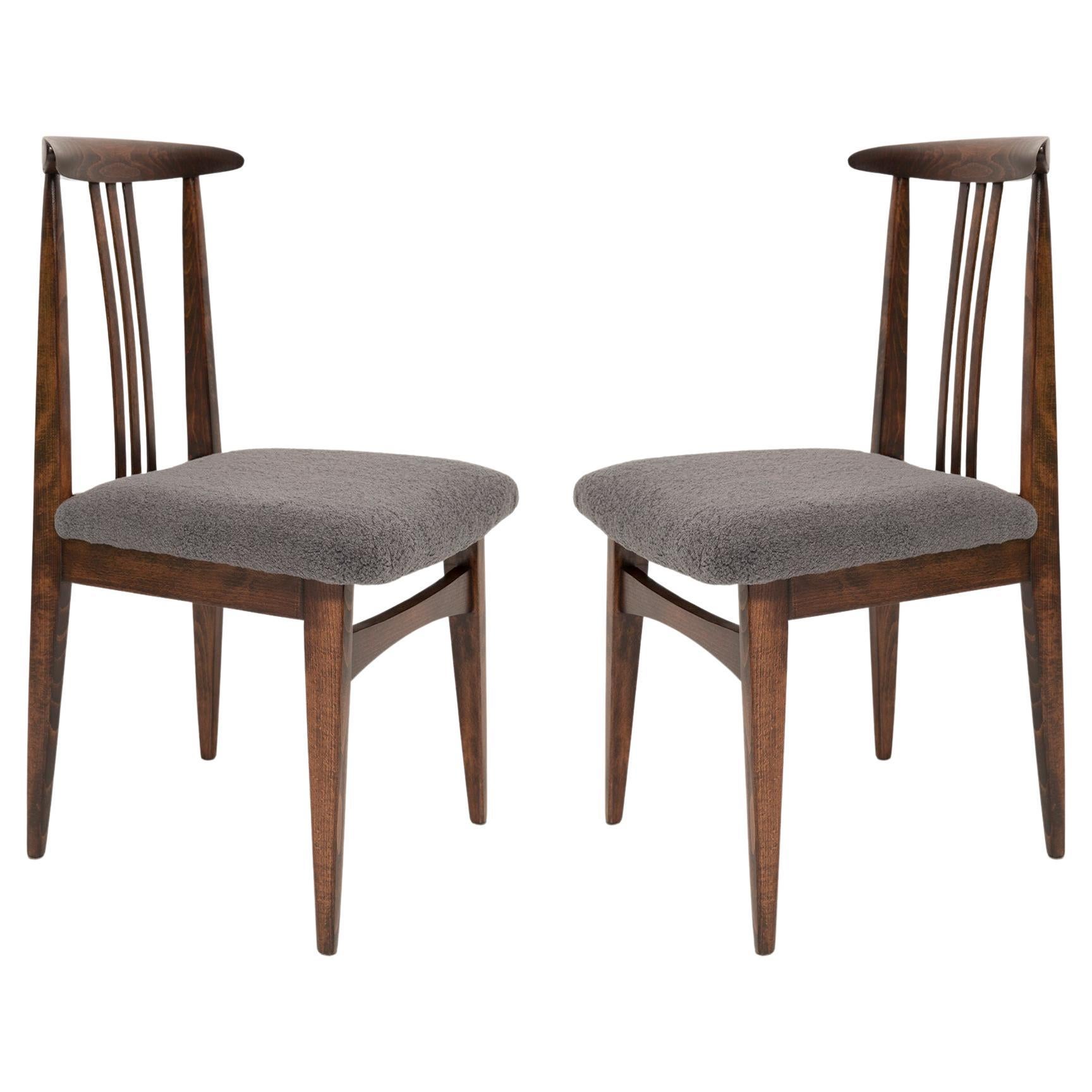 Pair of Mid-Century Gray Boucle Chairs, Designed by M. Zielinski, Europe, 1960s For Sale