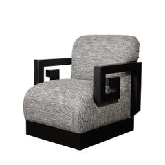 Pair of Mid-Century Greek Key Club Chairs in Grey Holly Hunt Upholstery