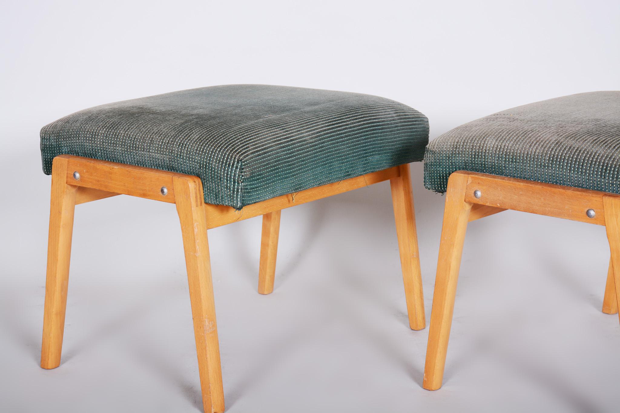 Pair of Midcentury Green Beech Stools, 1960s, Original Preserved Condition In Fair Condition In Horomerice, CZ