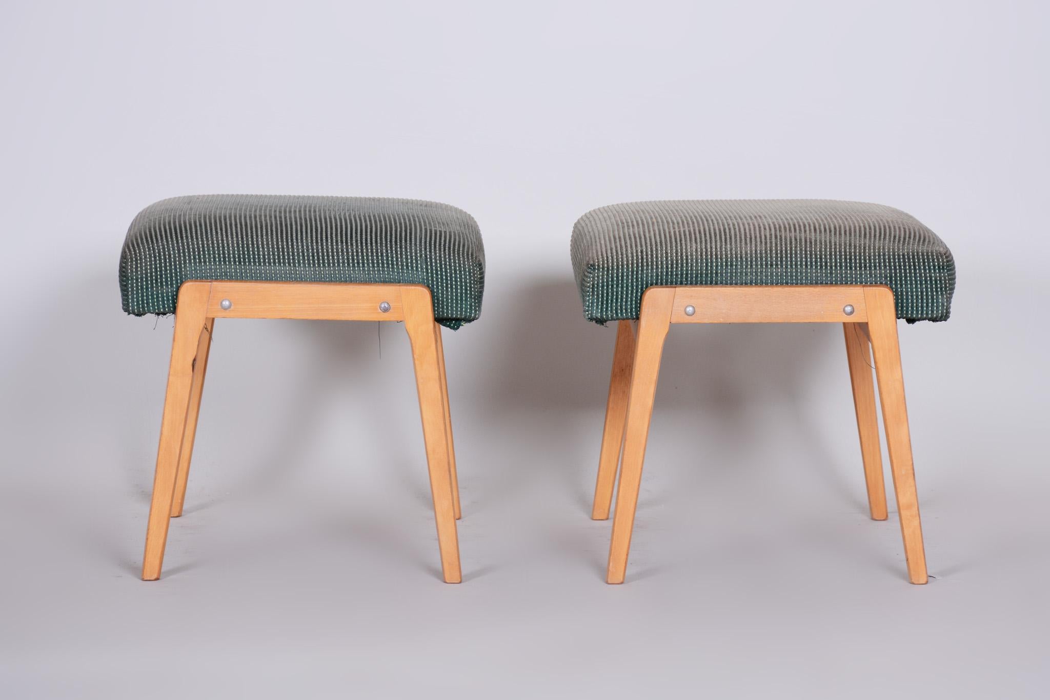 Mid-20th Century Pair of Midcentury Green Beech Stools, 1960s, Original Preserved Condition