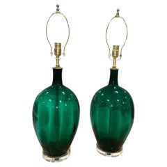 Pair of Mid Century Green Blenko Glass Lamps