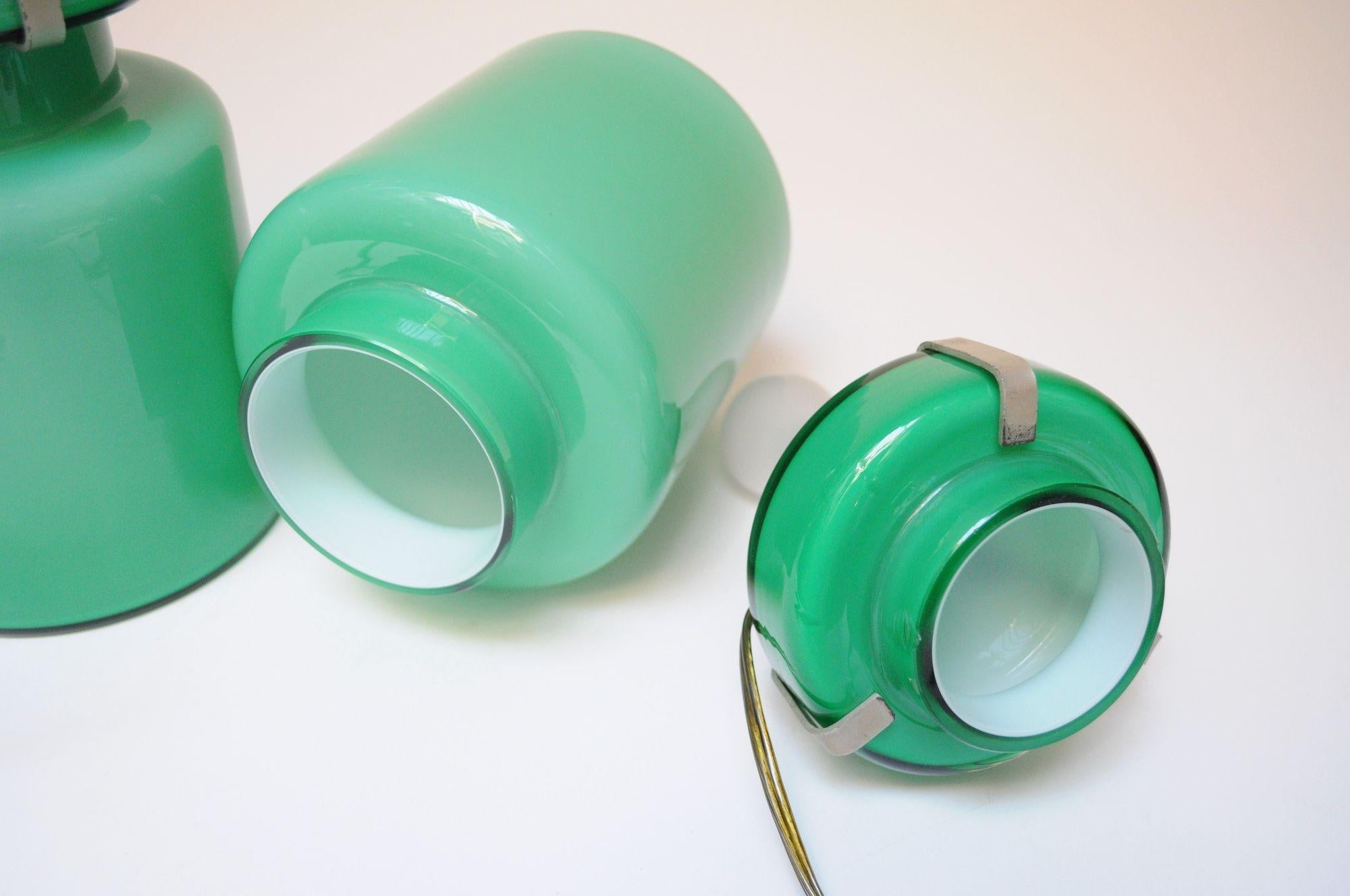 Paire de lampes de bureau du milieu du siècle dernier en verre soufflé vert d'après Luciano Vistosi en vente 3